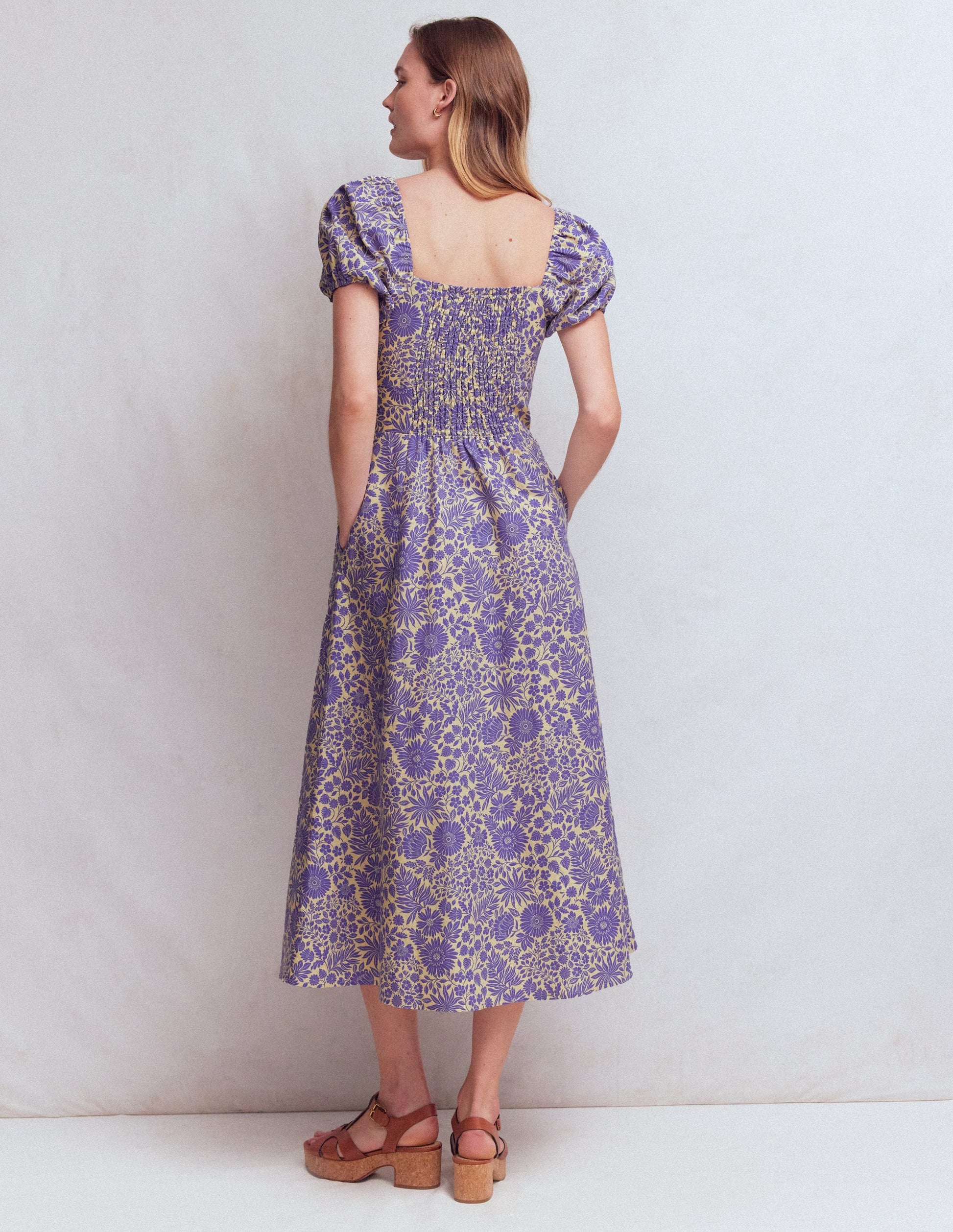 Twist Front Linen Blend Dress-Han Purple, Flowered Bloom-4