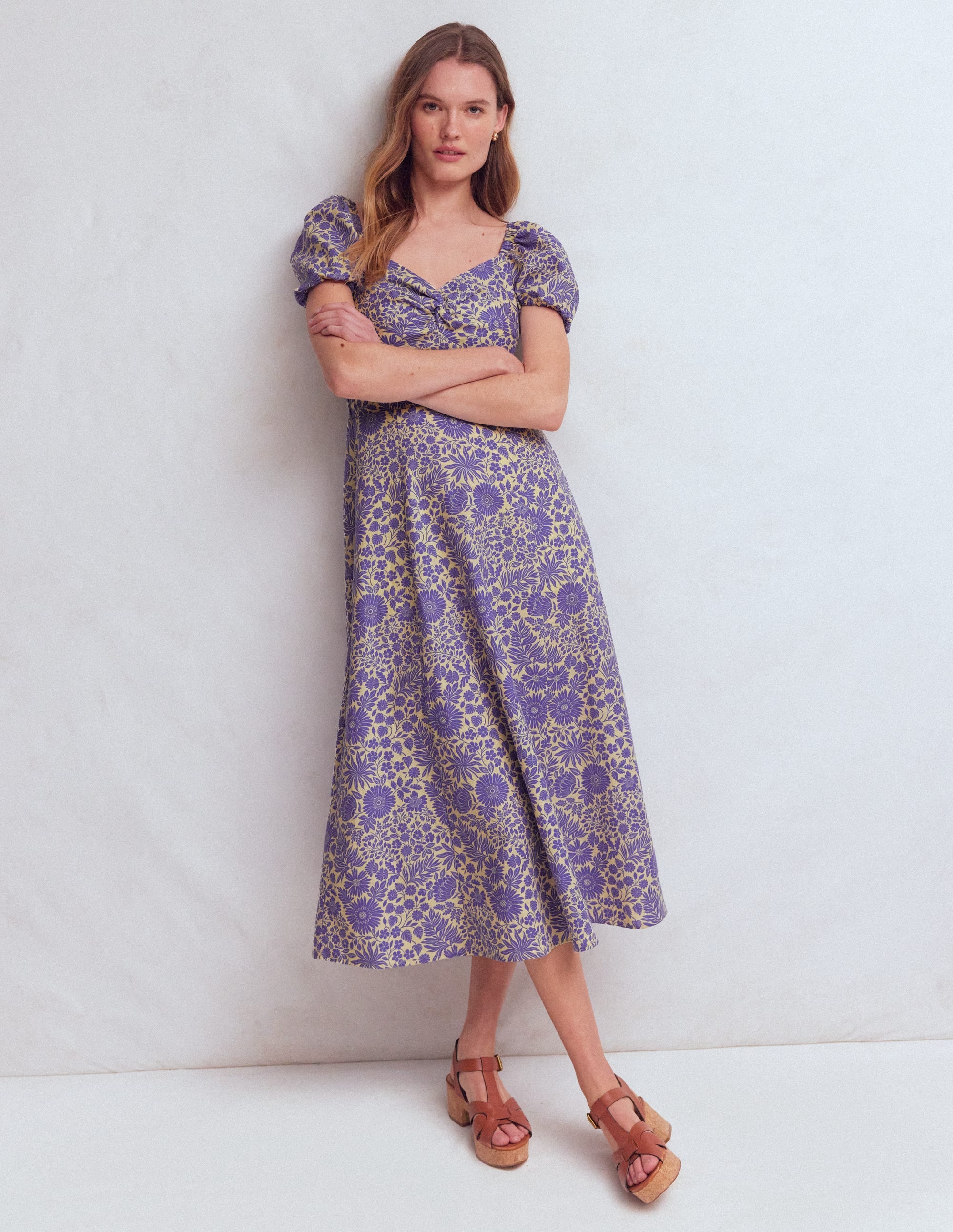 Twist Front Linen Blend Dress-Han Purple, Flowerbed Bloom - Image 4