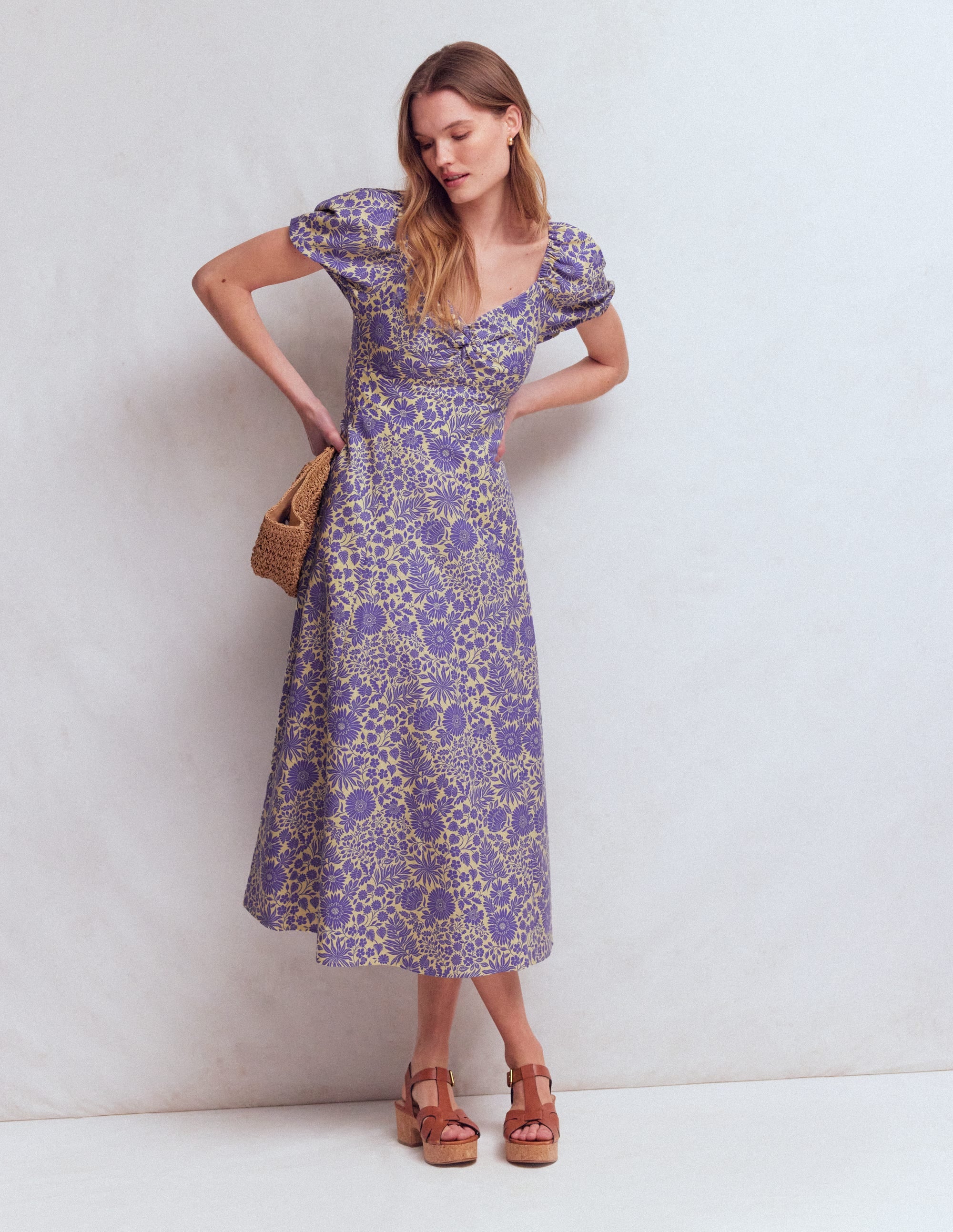 Twist Front Linen Blend Dress-Han Purple, Flowerbed Bloom - Image 6