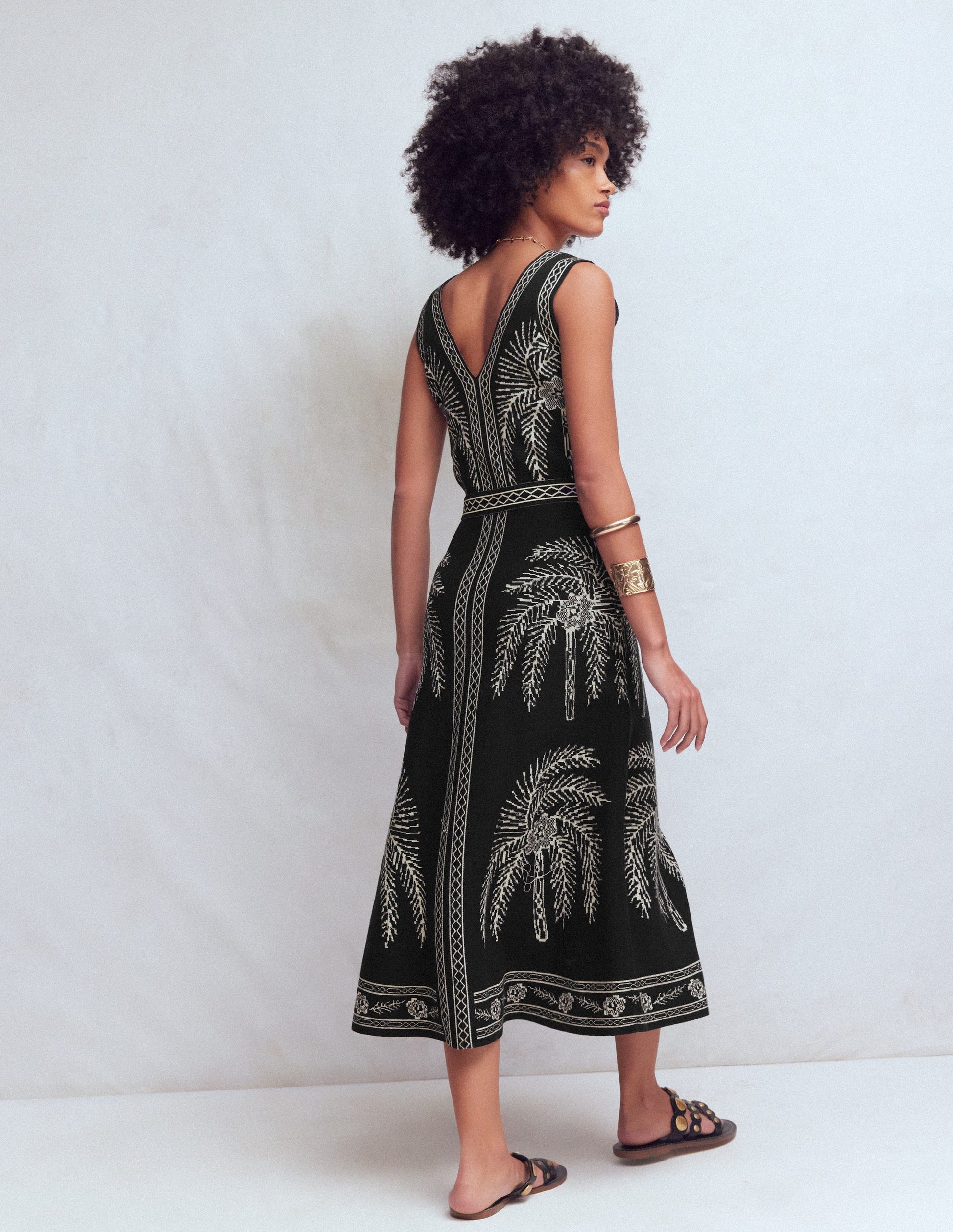 V Neck Jacquard Dress-Palm Jacquard-3