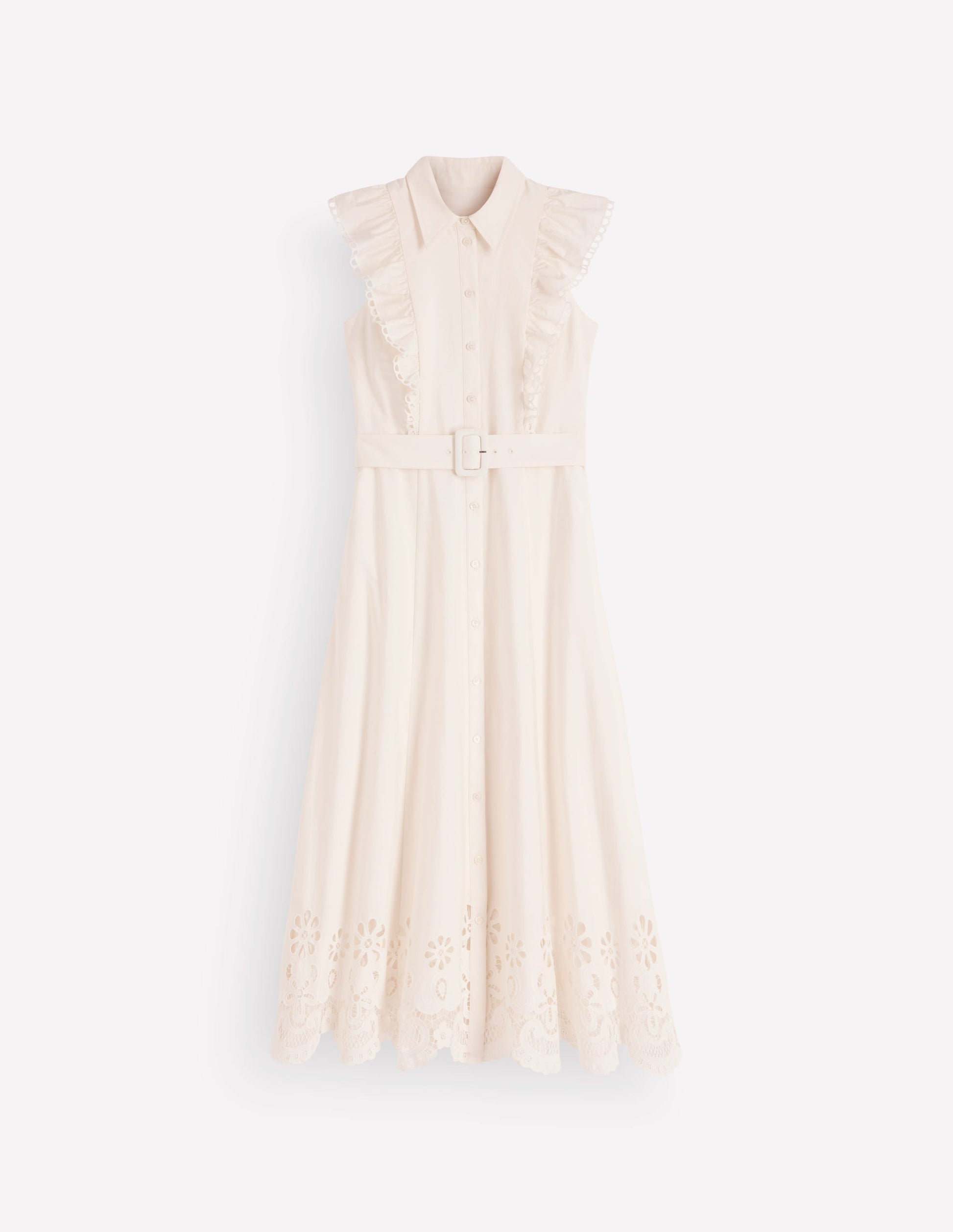 Ruffle Bodice Shirt Dress-White Broderie Trim-7