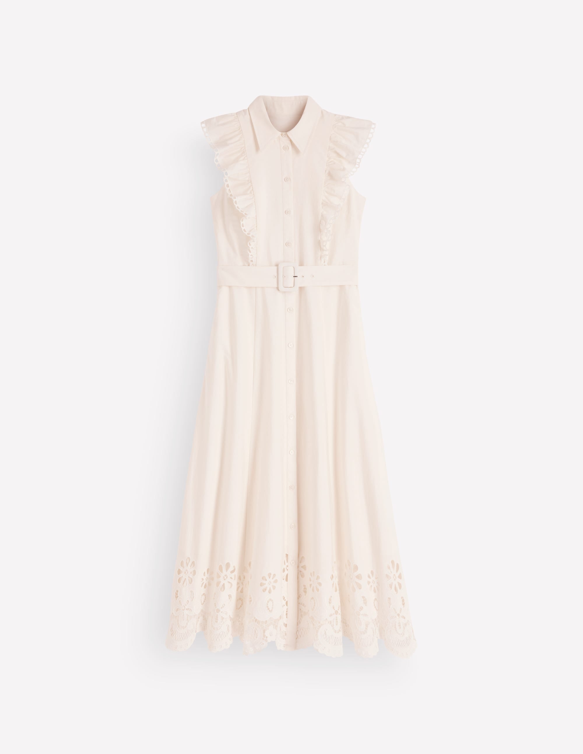 Ruffle Bodice Shirt Dress-White Broderie Trim - Image 7