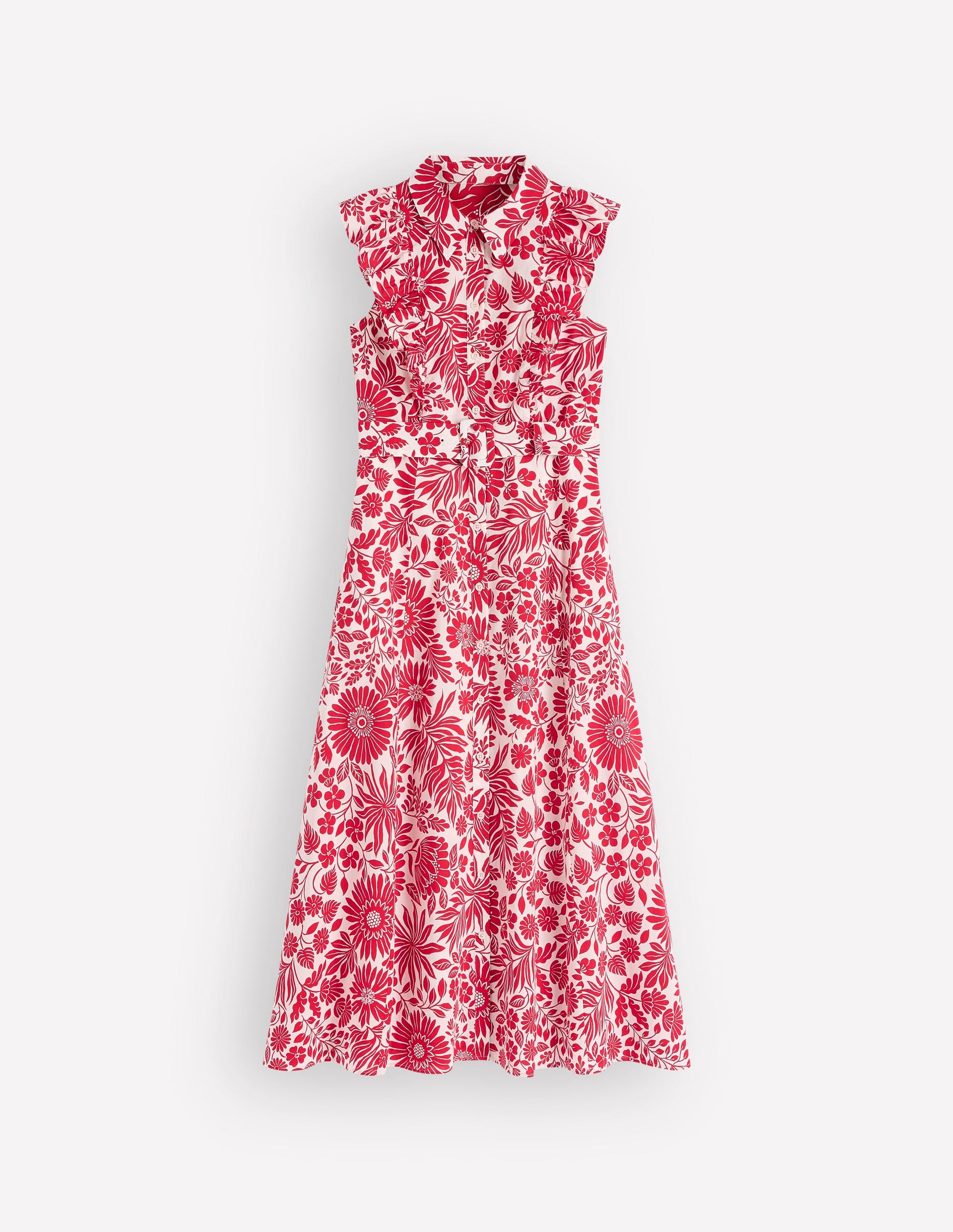 Ruffle Bodice Shirt Dress-Merida Red, Flowerbed Bloom