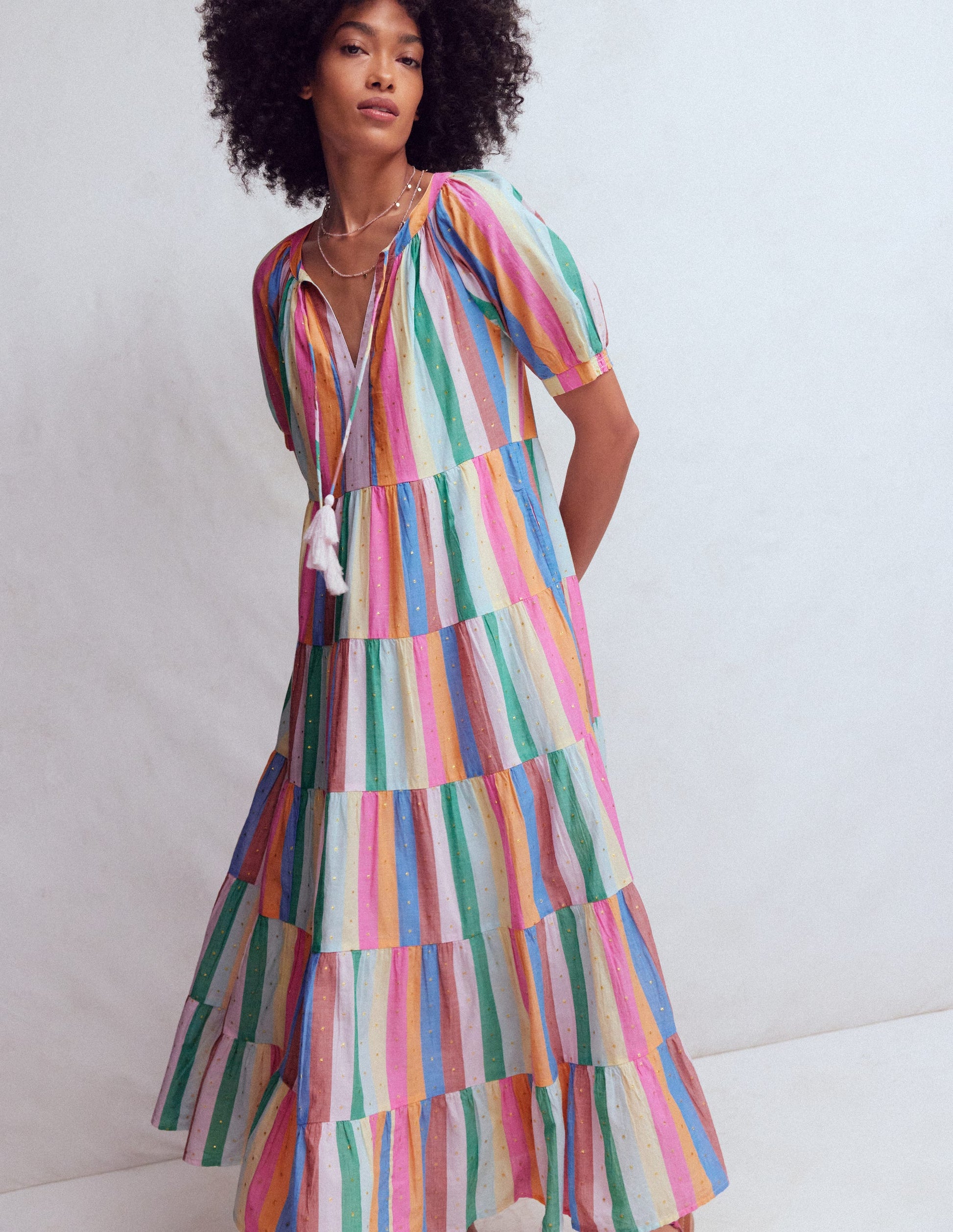 Multi Tiered Maxi Dress-Multi Clipped Stripe | Boden UK Multi Tiered Maxi Dress-Multi Clipped Stripe | Boden UK