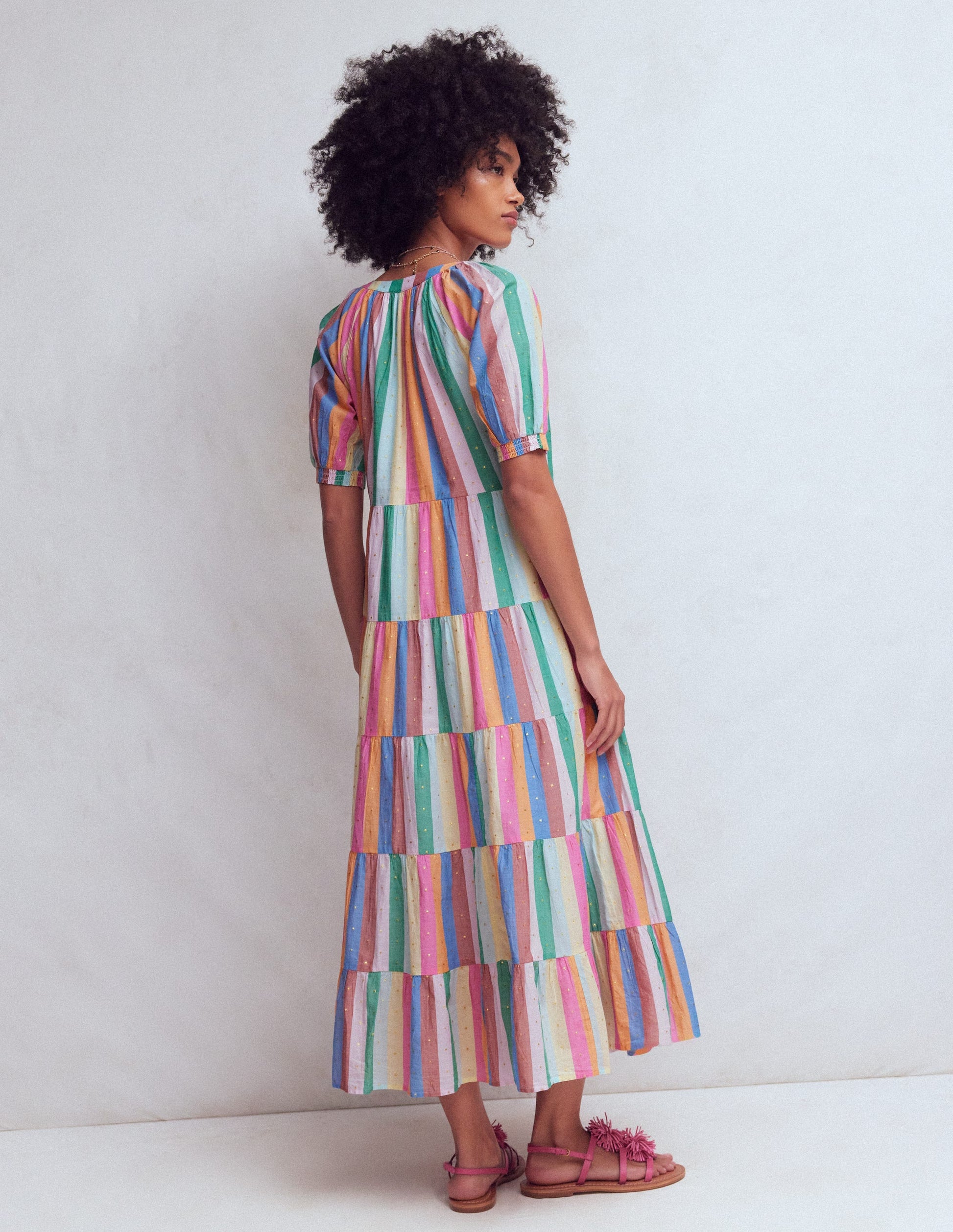 Multi Tiered Maxi Dress-Multi Clipped Stripe-3