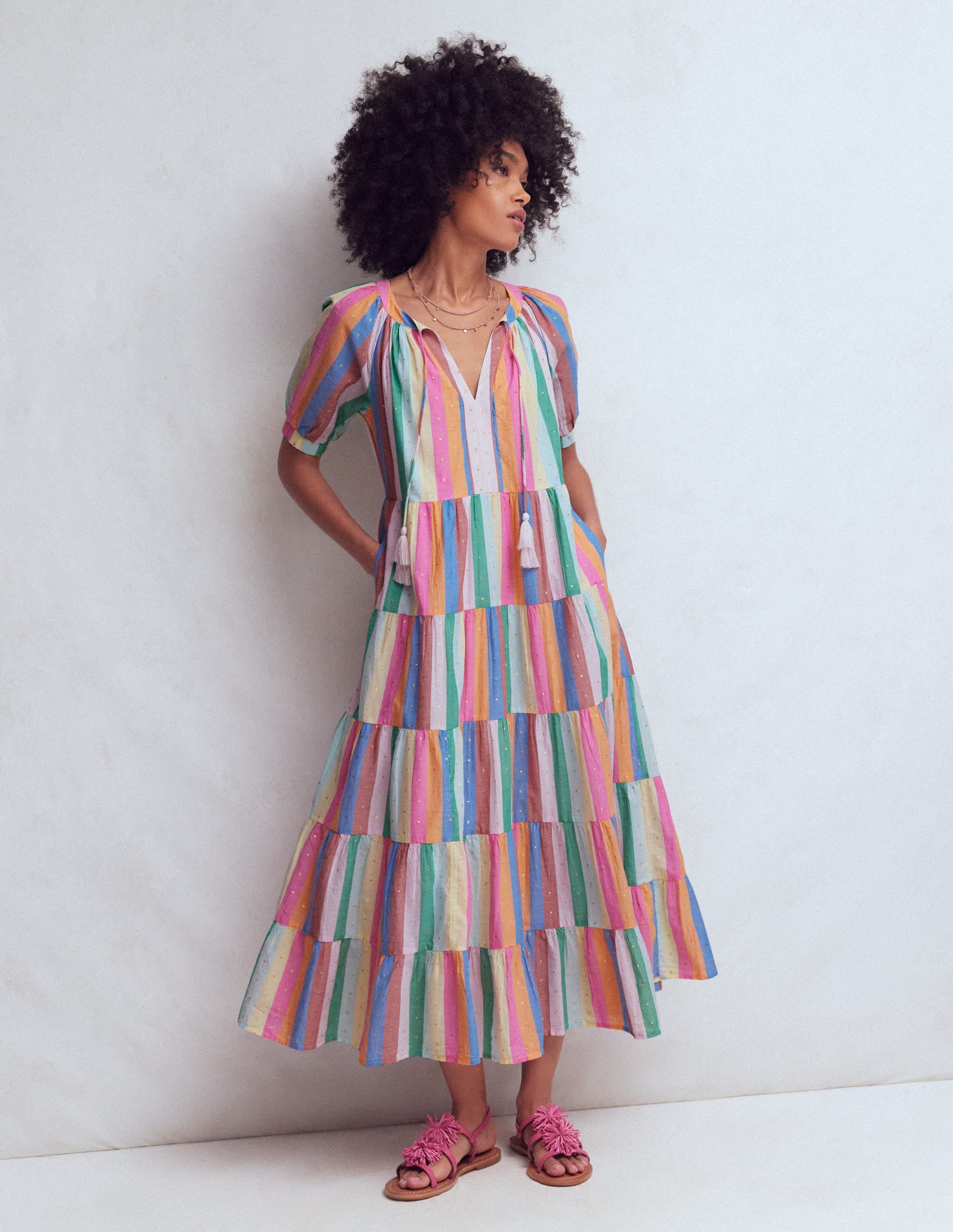 Multi Tiered Maxi Dress-Multi Clipped Stripe - Image 4