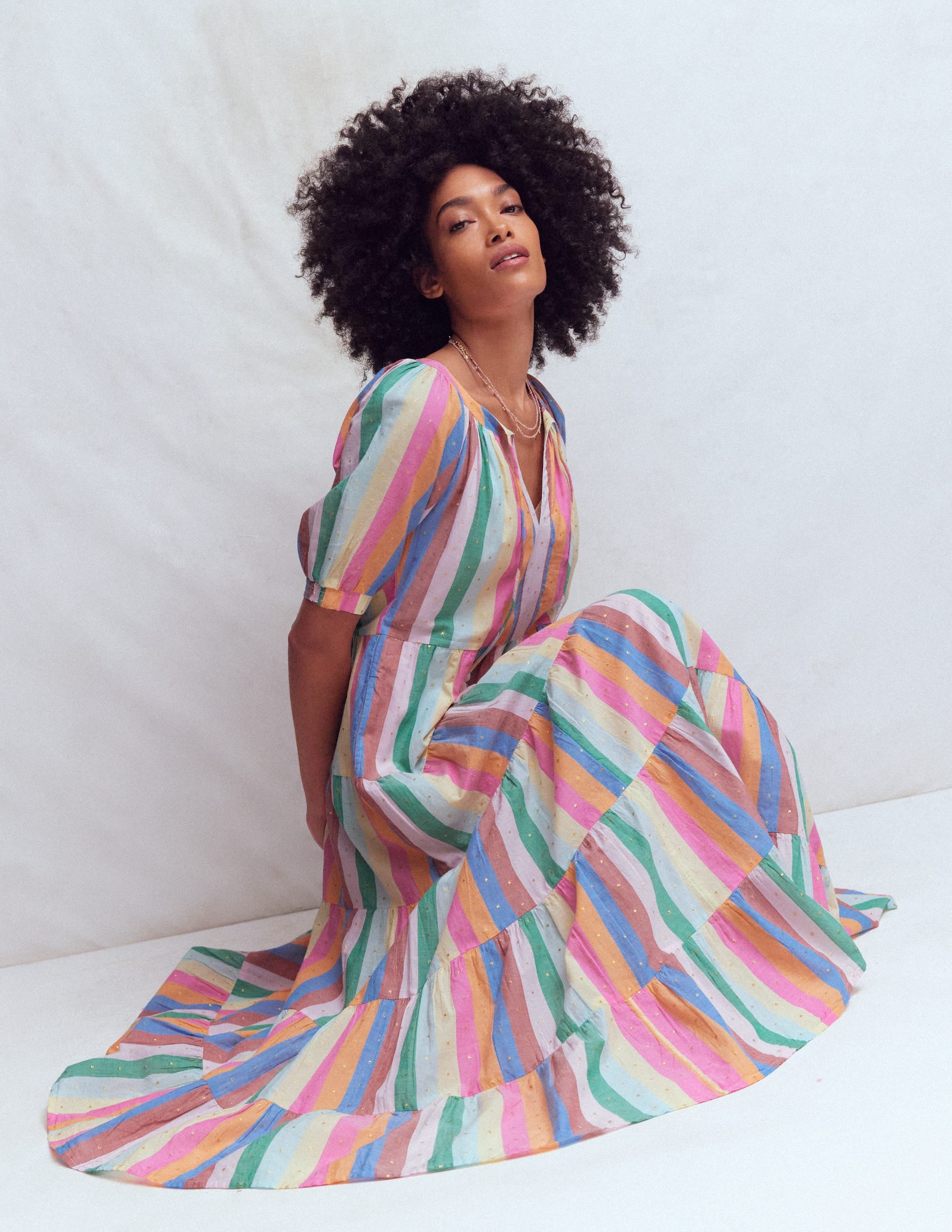 Multi Tiered Maxi Dress-Multi Clipped Stripe - Image 6