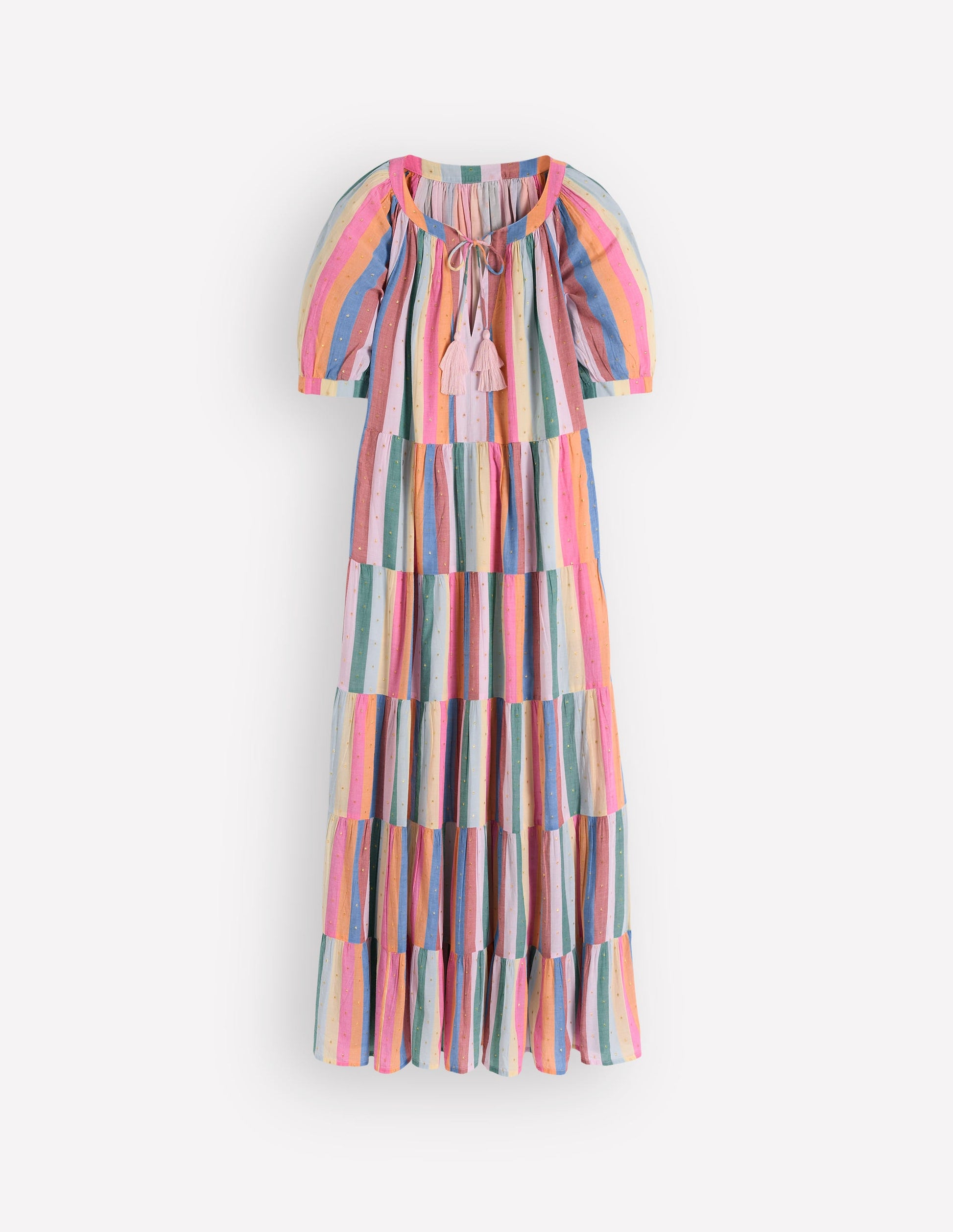 boden metallic stripe maxi dress Multi Tiered Maxi Dress-Multi Clipped Stripe