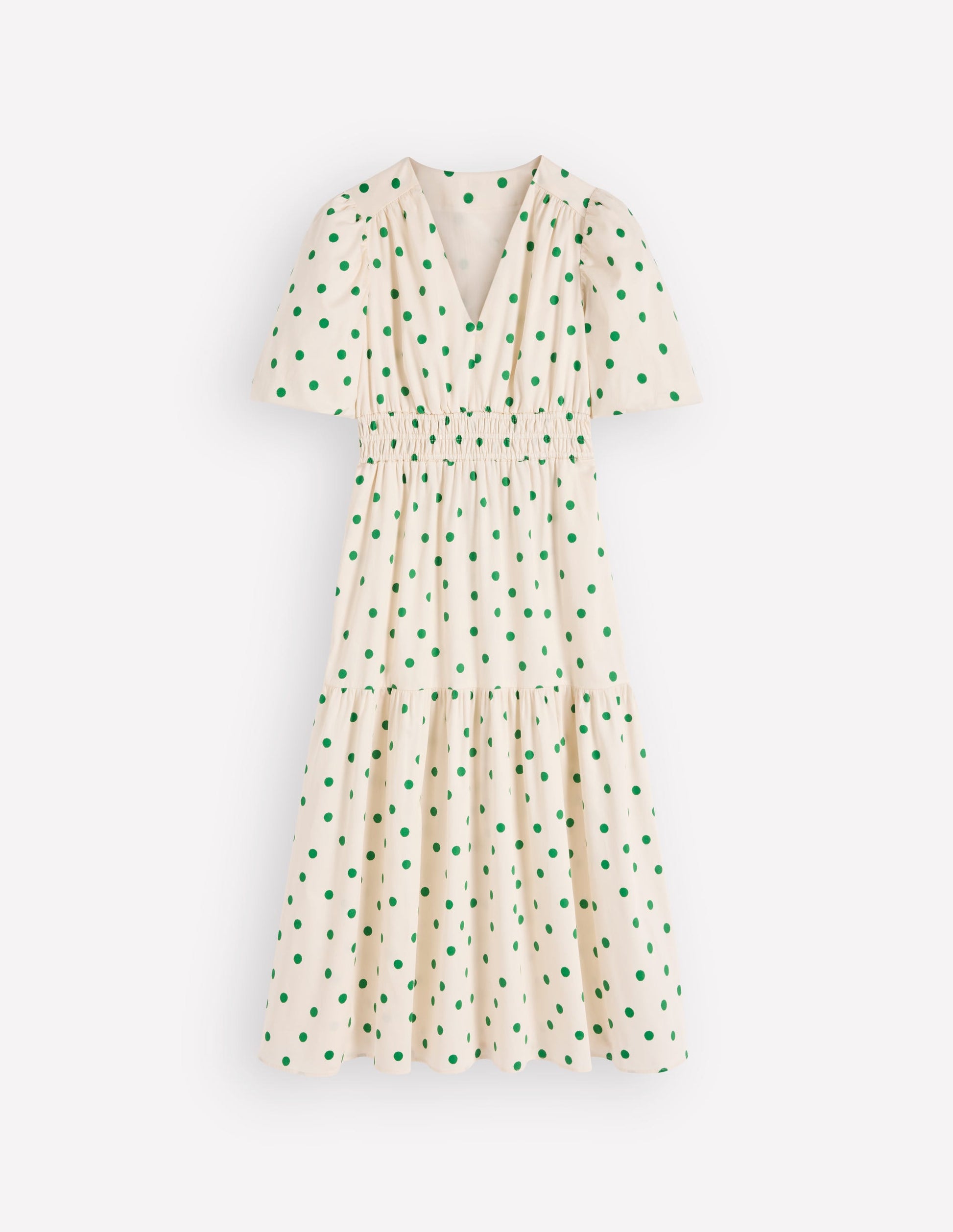 Irene Puff Sleeve Cotton Dress-Ivory Green Spot | Boden UK Irene Puff Sleeve Cotton Dress-Ivory Green Spot | Boden UK