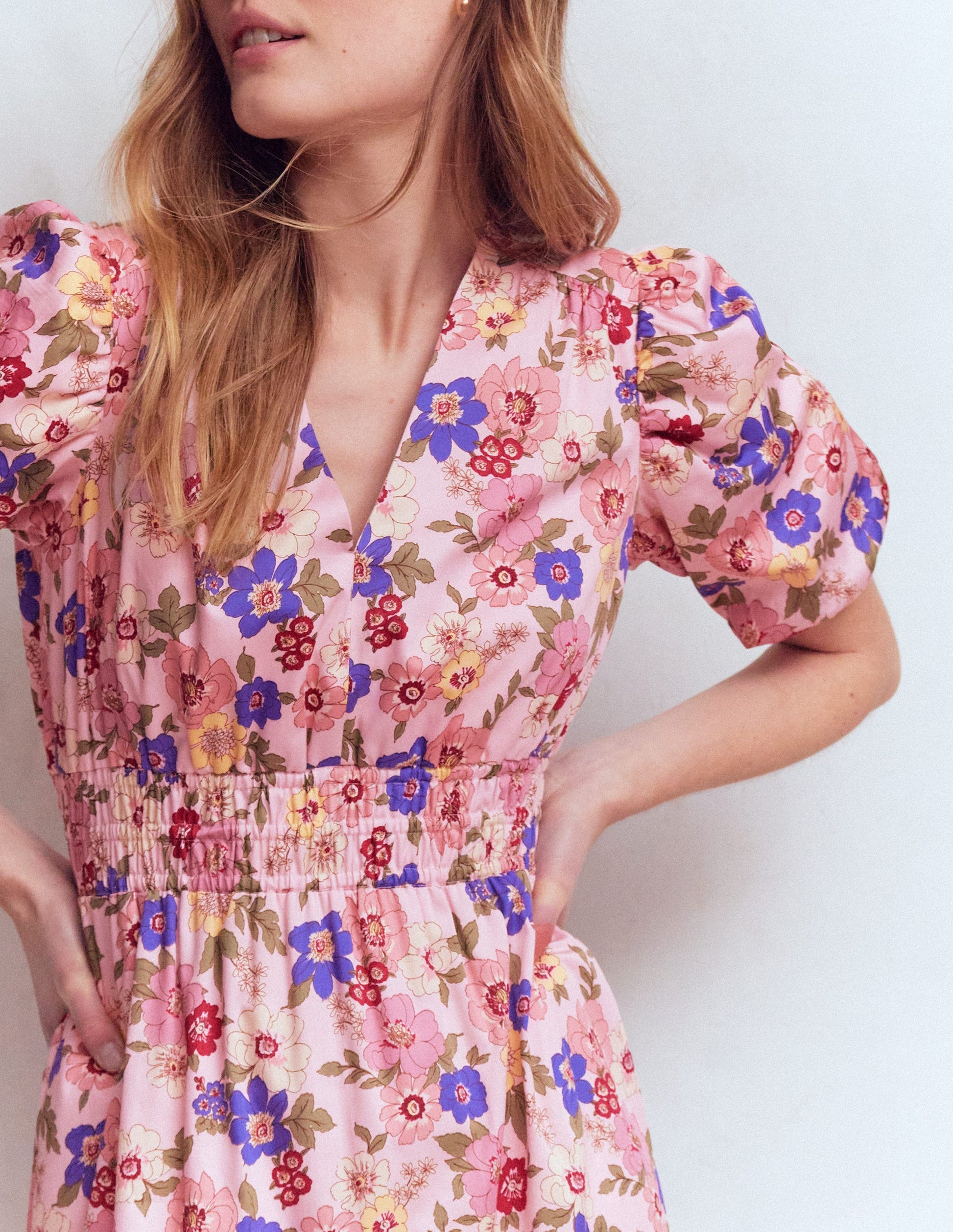 Irene Puff Sleeve Cotton Dress-Pink, Blossomy Garden-3