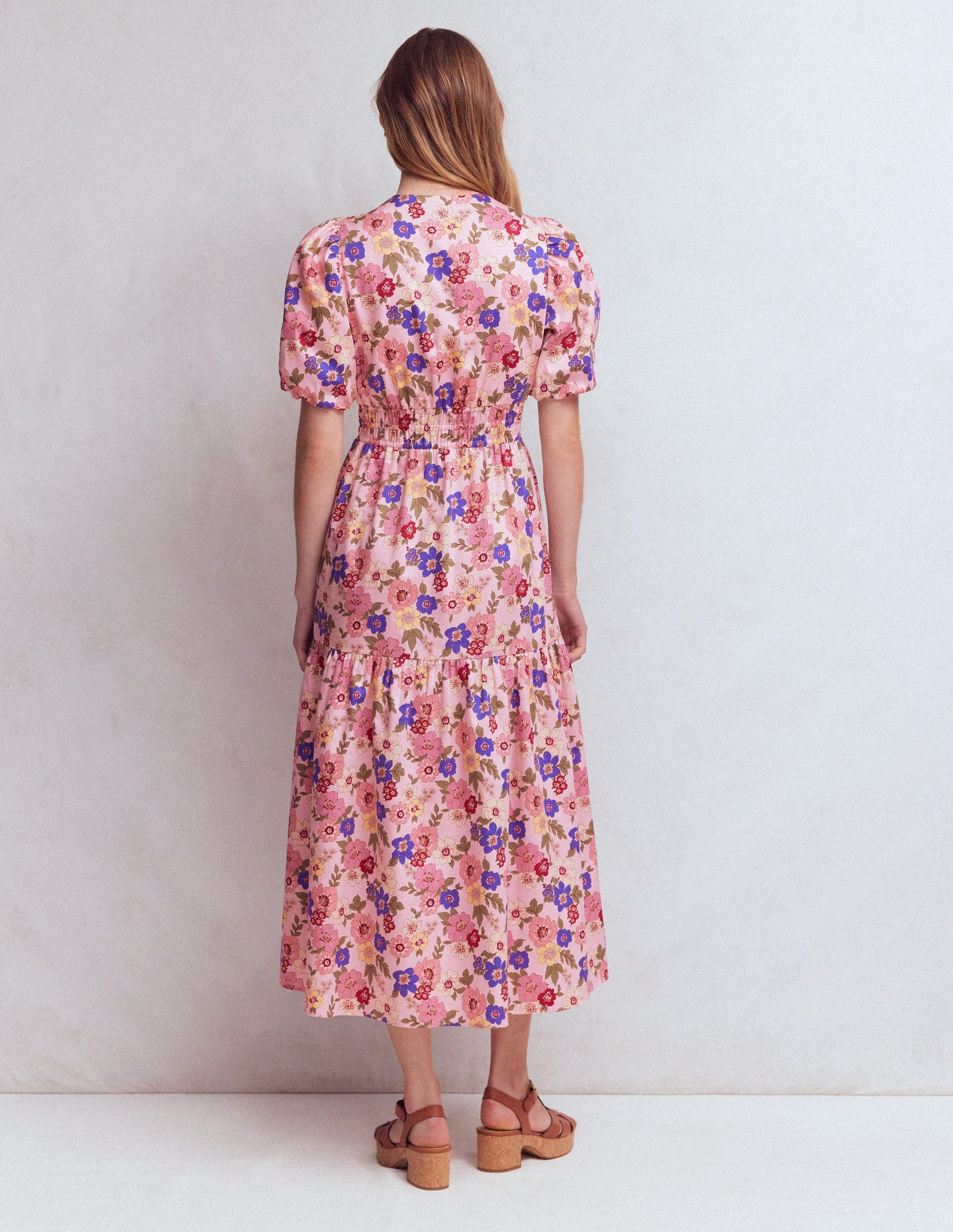 Irene Puff Sleeve Cotton Dress-Pink, Blossomy Garden-4