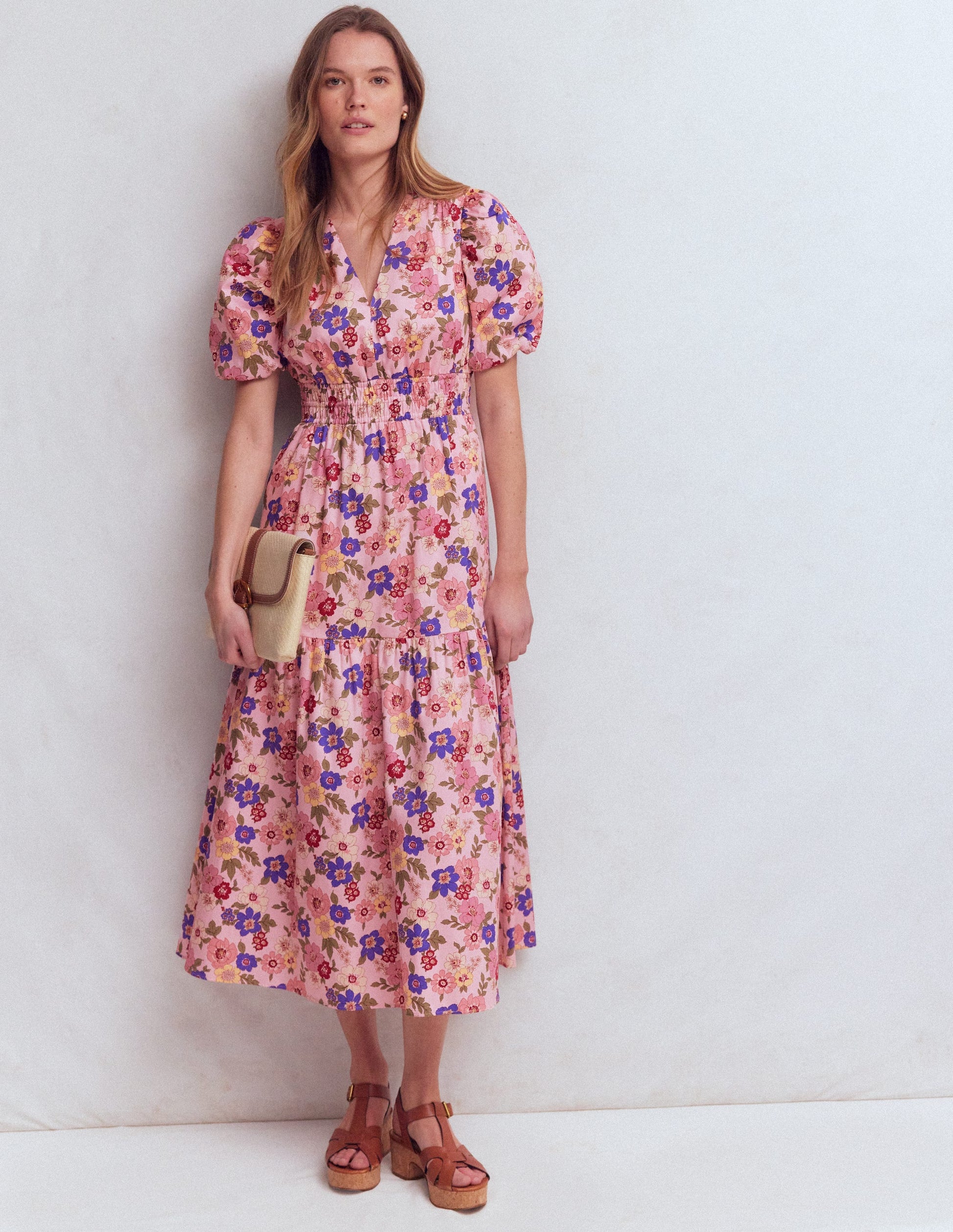 Irene Puff Sleeve Cotton Dress-Pink, Blossomy Garden-5