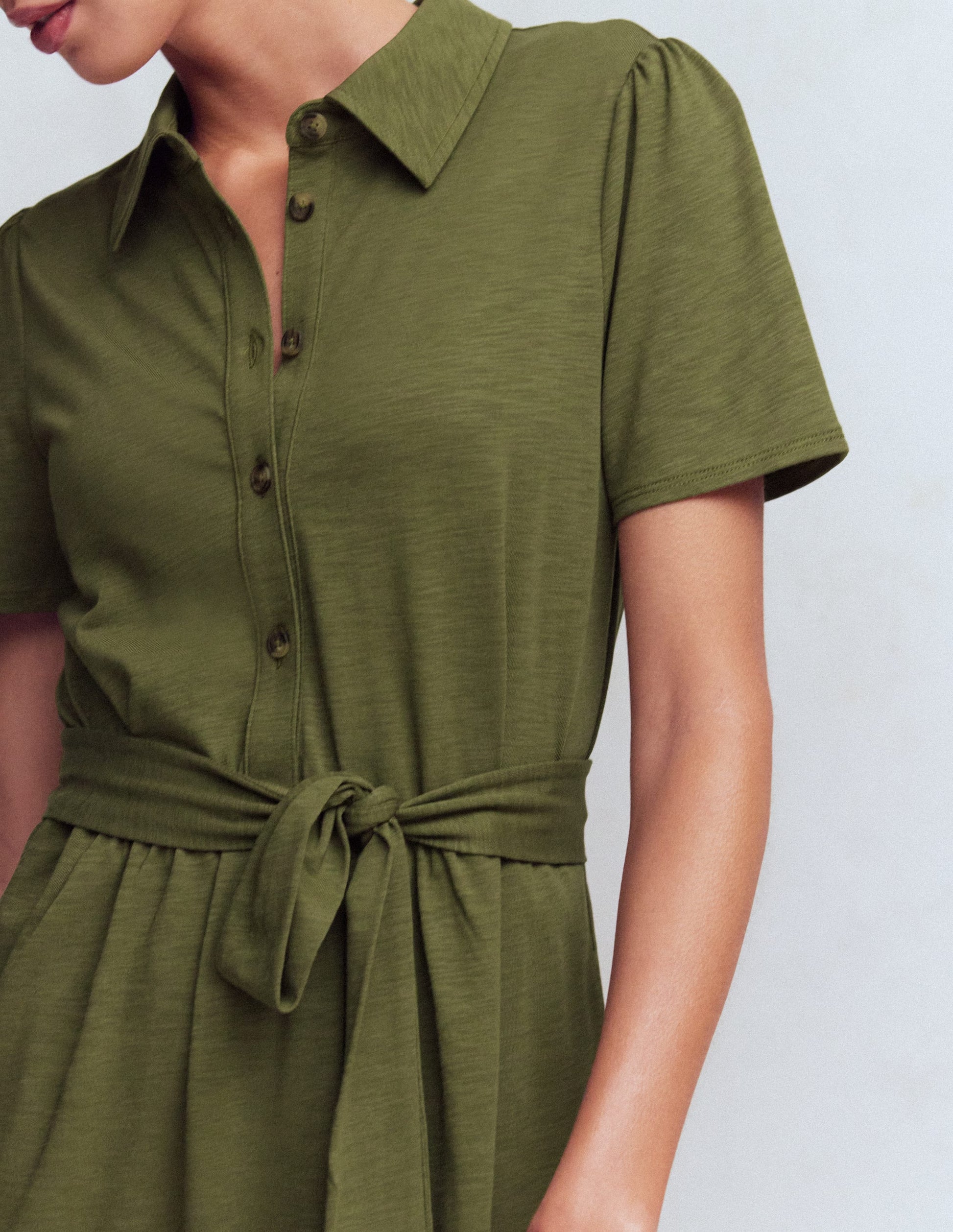 Patti Short Jersey Shirt Dress-Woodland Green-2