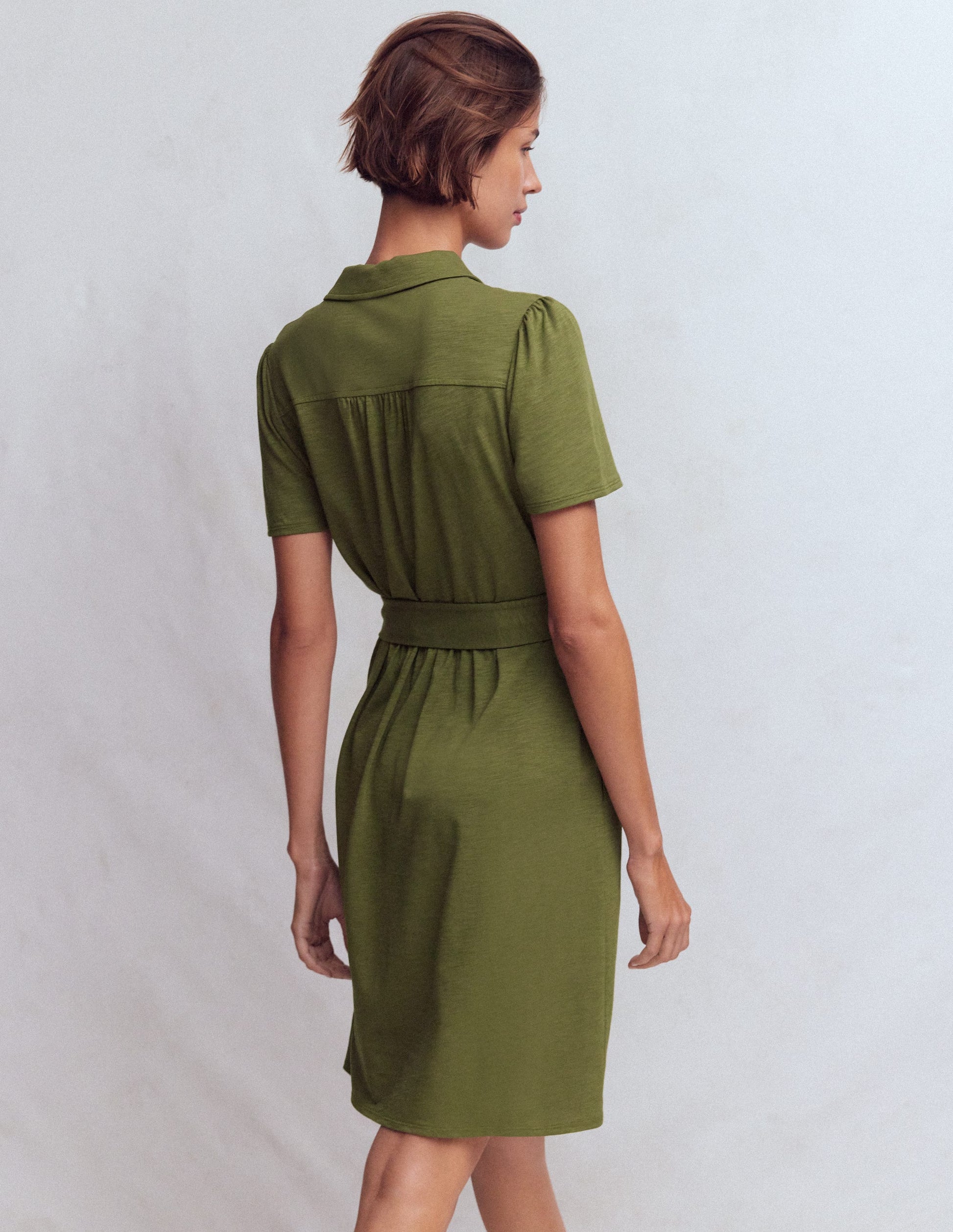 Patti Short Jersey Shirt Dress-Woodland Green-3