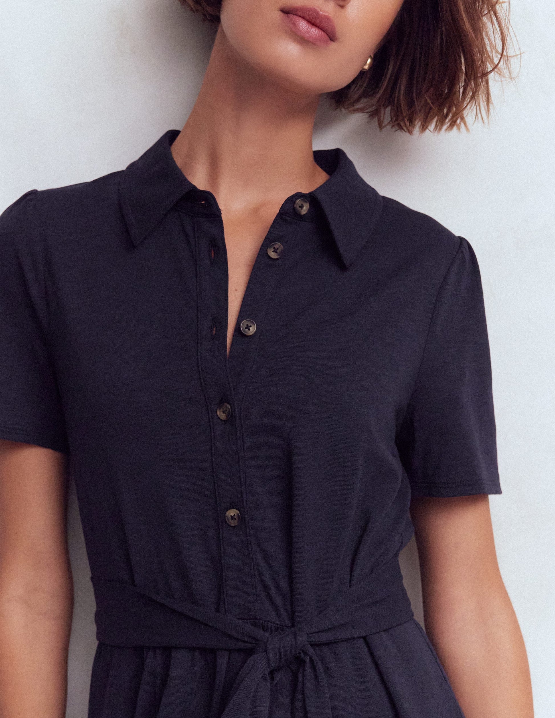 Patti Short Jersey Shirt Dress-Navy-2