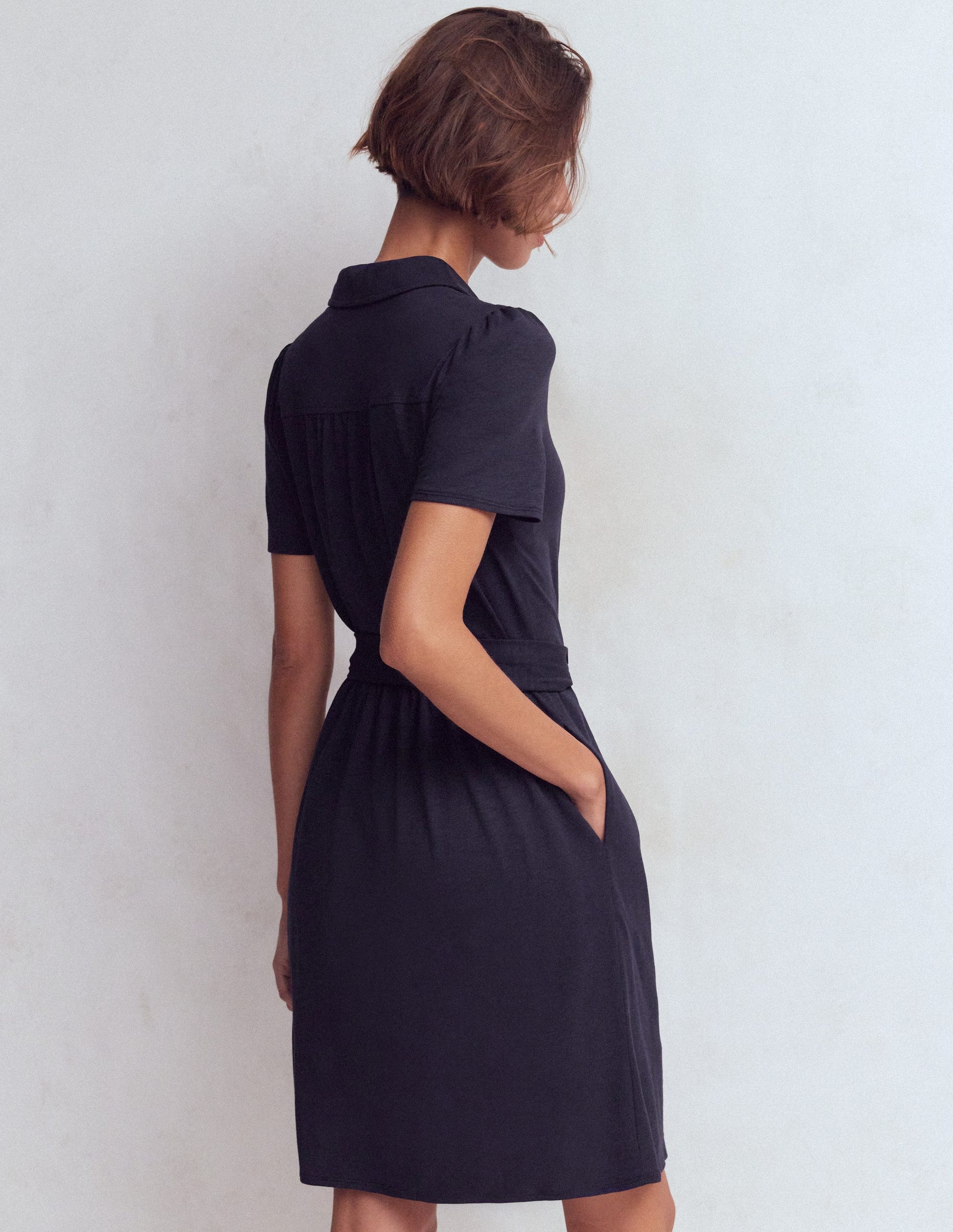 Patti Short Jersey Shirt Dress-Navy-3