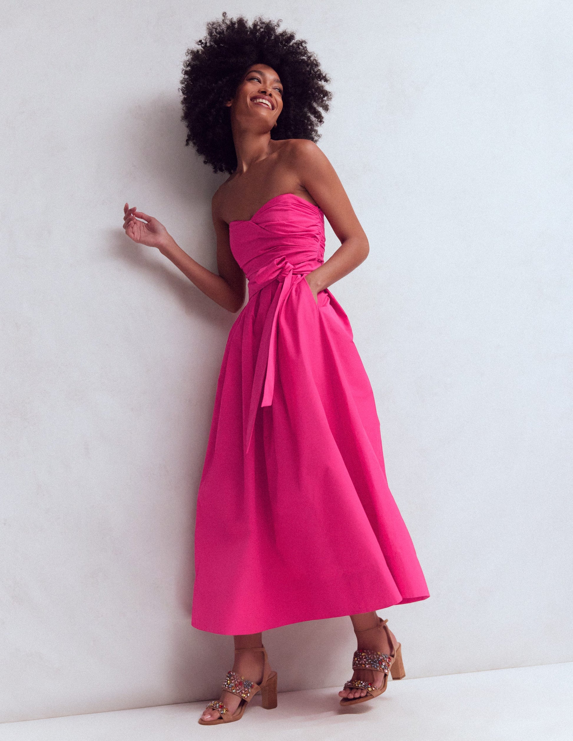 Strapless Taffeta Dress-Bright Pink-2