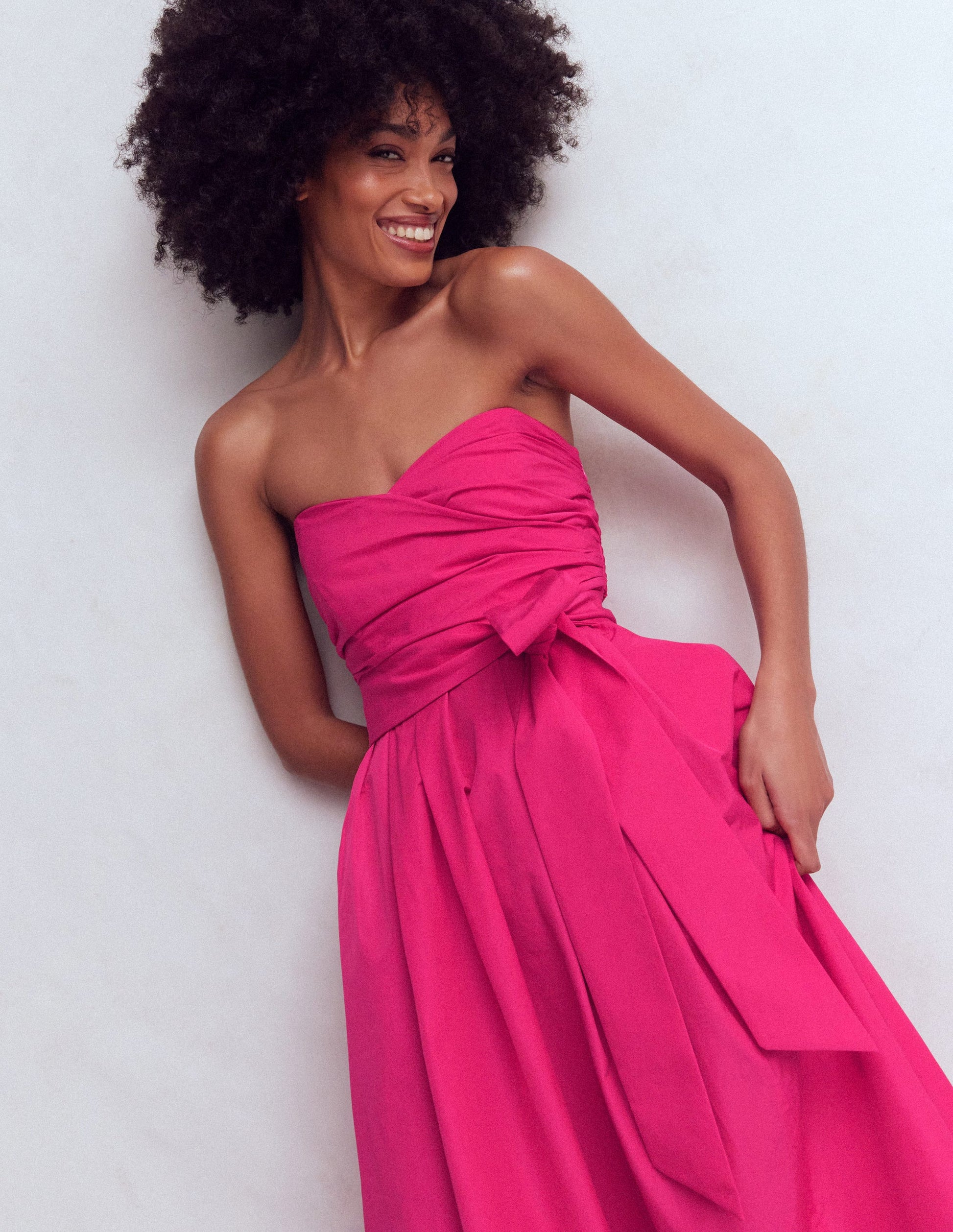 Strapless Taffeta Dress-Bright Pink-3