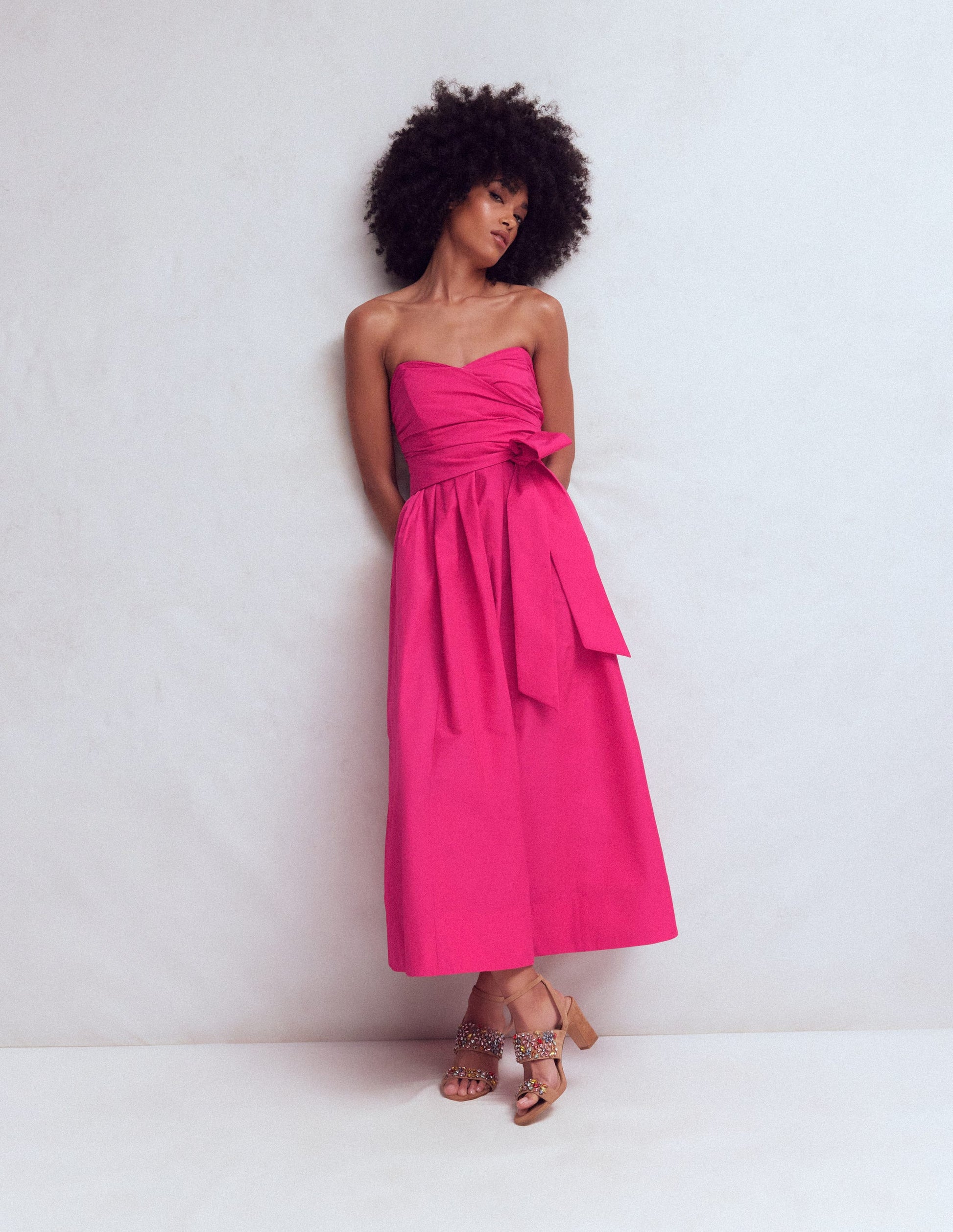 Strapless Taffeta Dress-Bright Pink-5