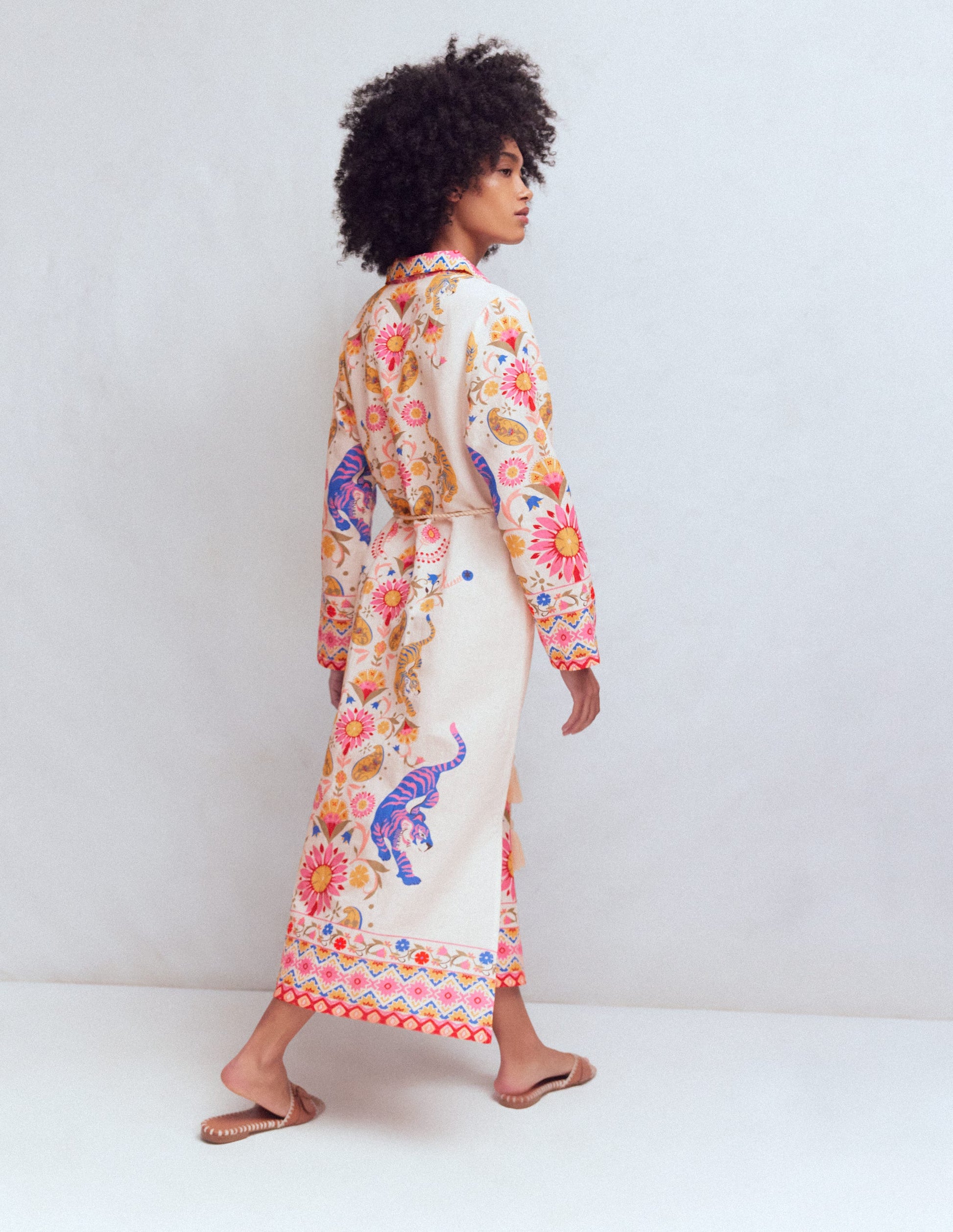 Notch Collar Linen Blend Tunic-Multi Tiger Tapestry-4