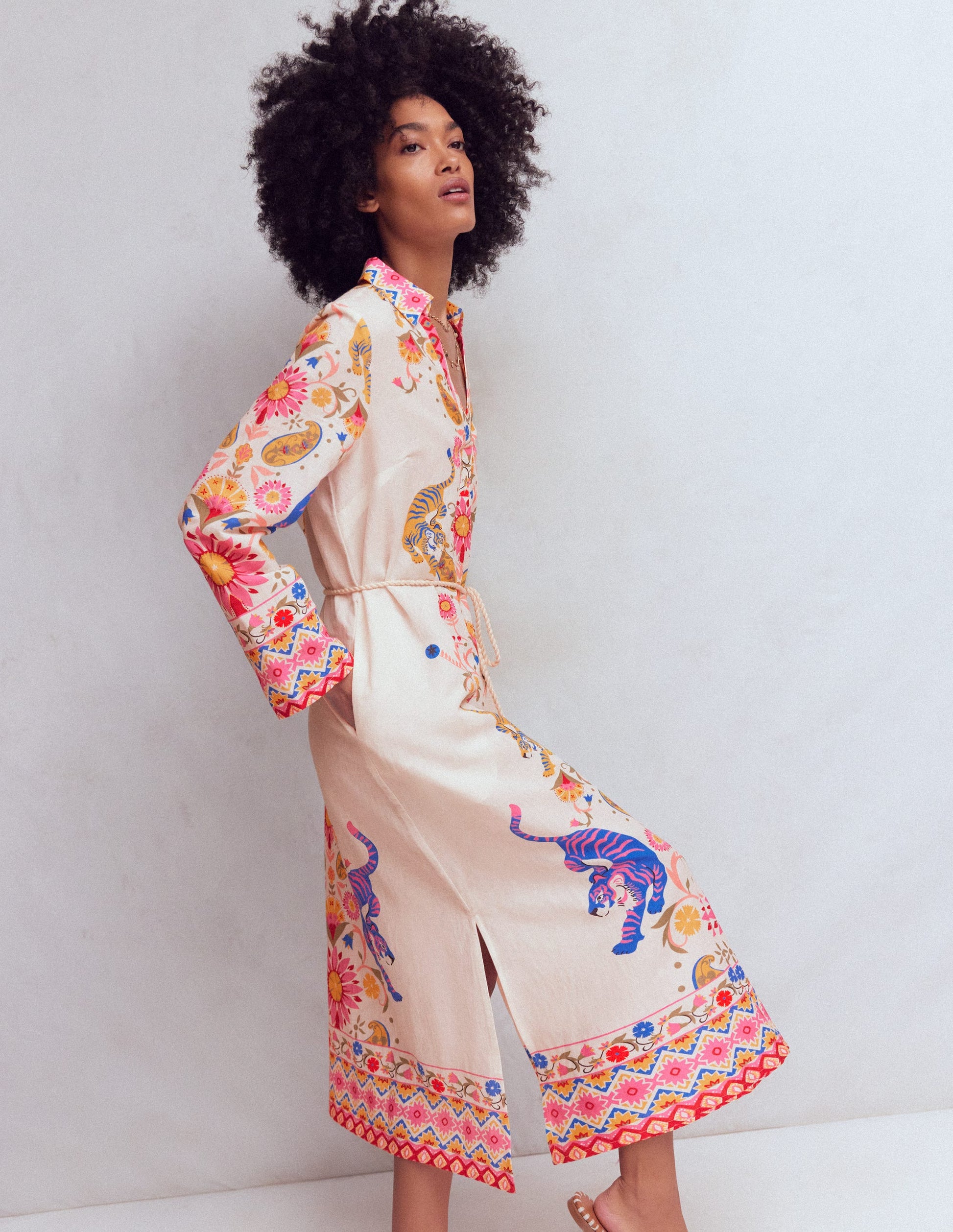 Notch Collar Linen Blend Tunic-Multi Tiger Tapestry-5