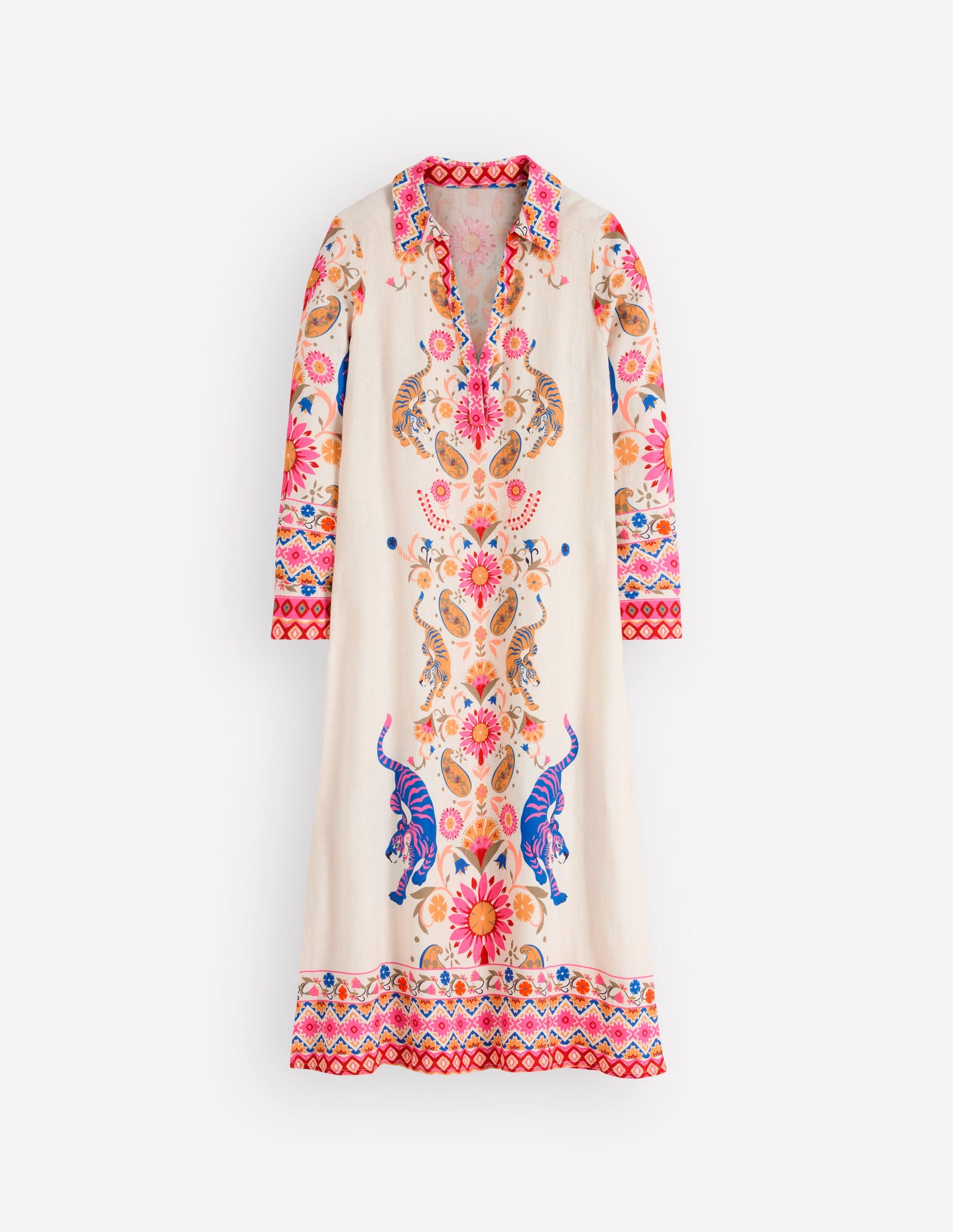 Notch Collar Linen Blend Tunic-Multi Tiger Tapestry-7