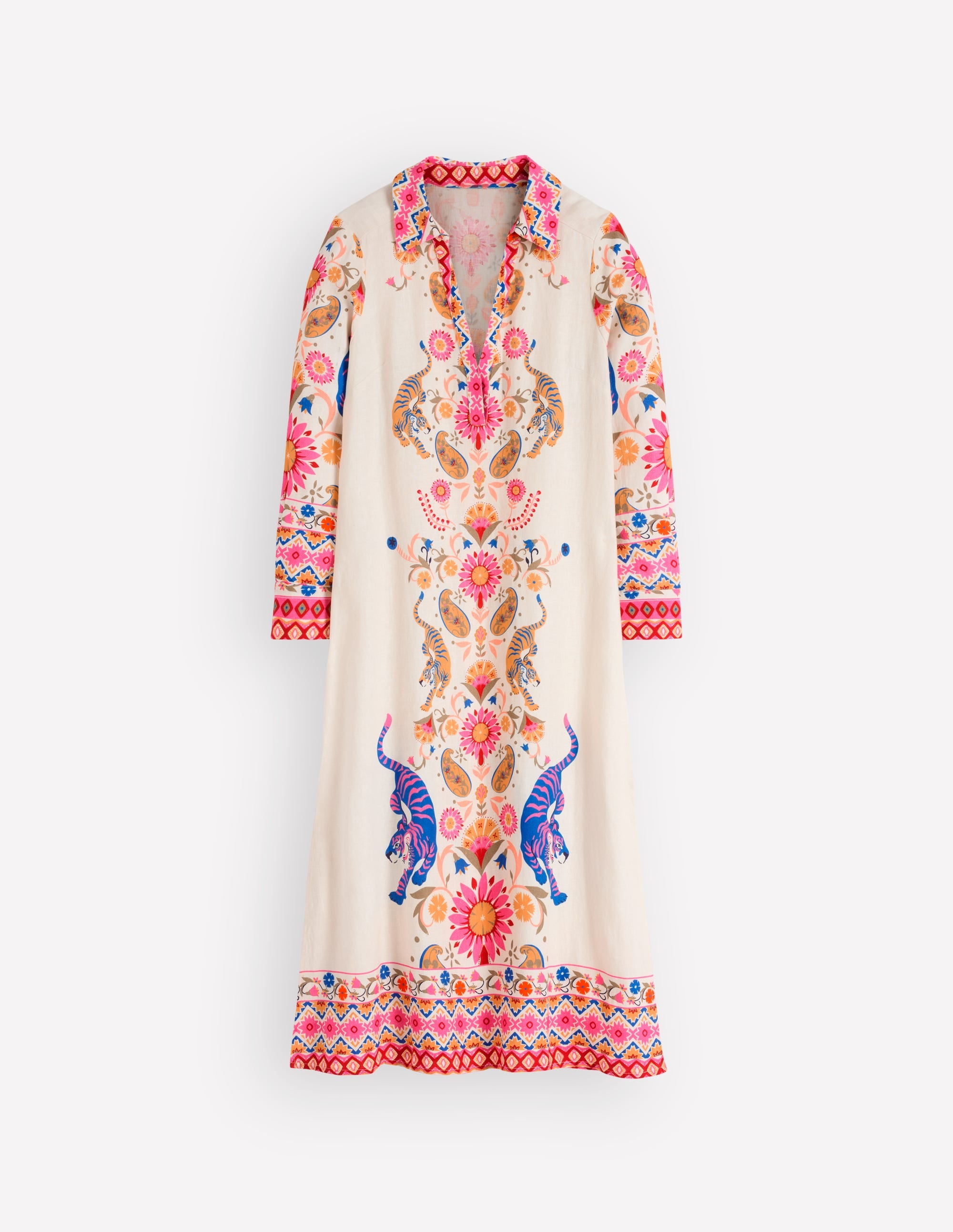Notch Collar Linen Blend Tunic-Multi Tiger Tapestry - Image 7