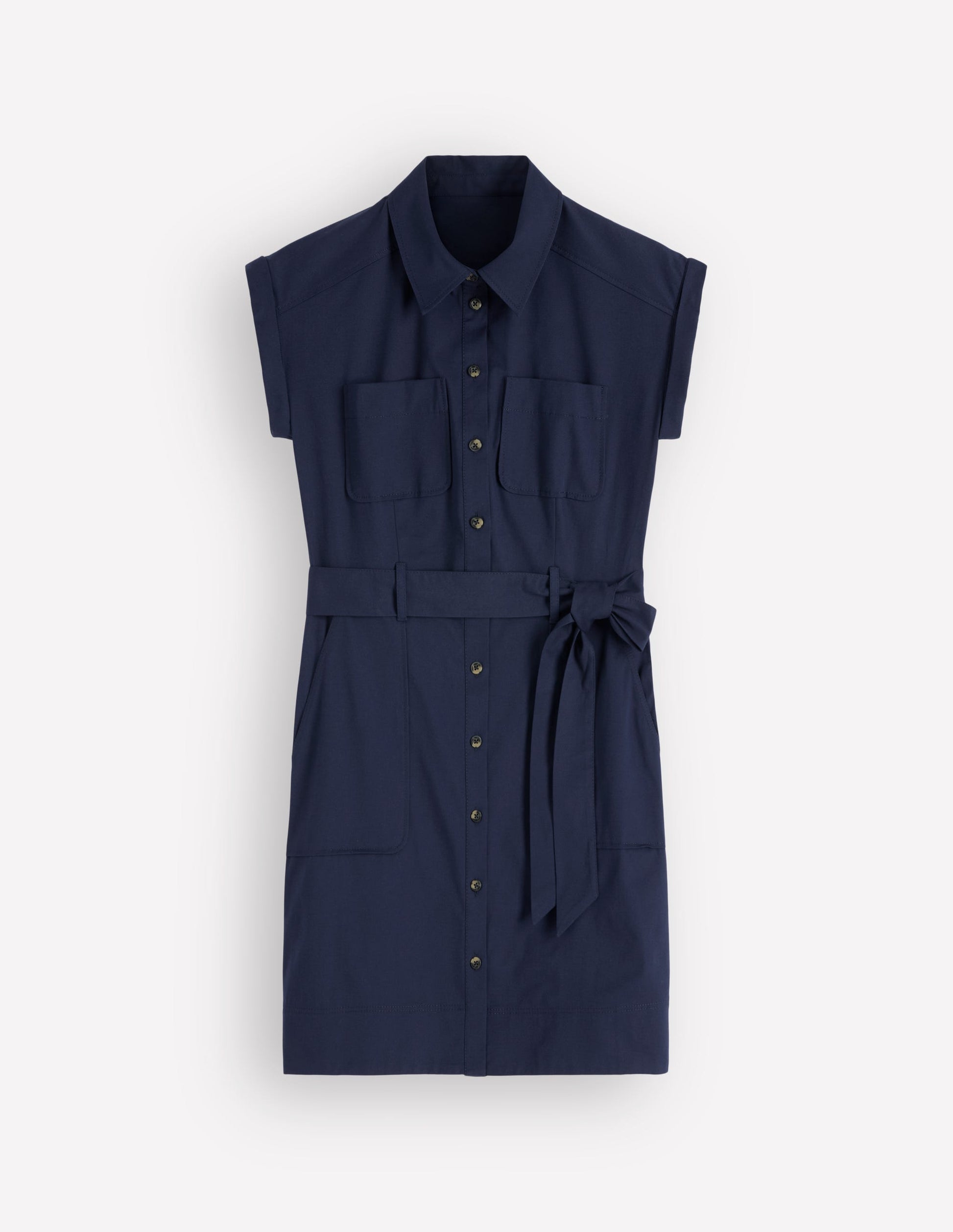 Short Belted Shirt Dress-Navy-5
