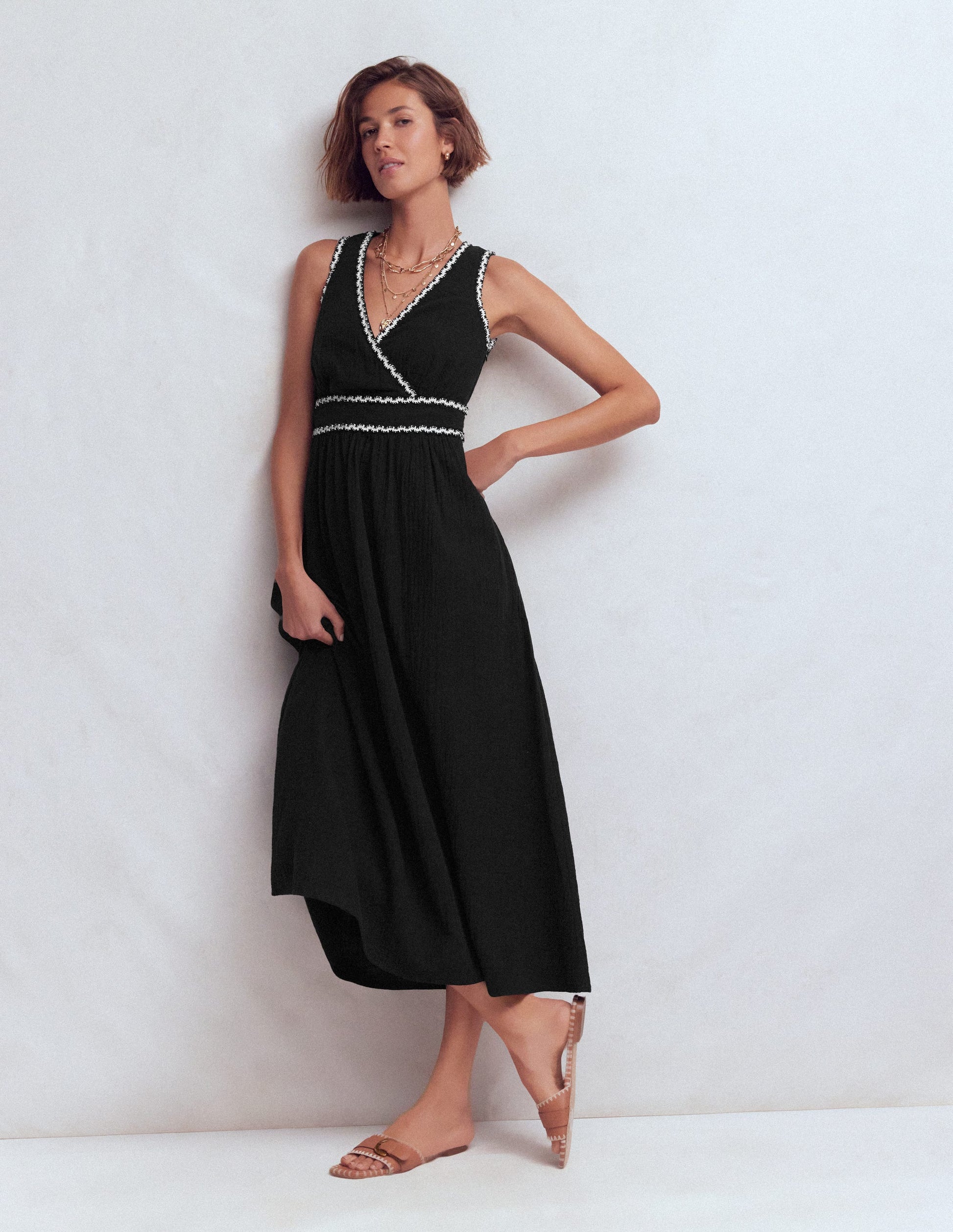 Lorna Trim Double Cloth Dress-Black Ivory | Boden UK Lorna Trim Double Cloth Dress-Black Ivory | Boden UK