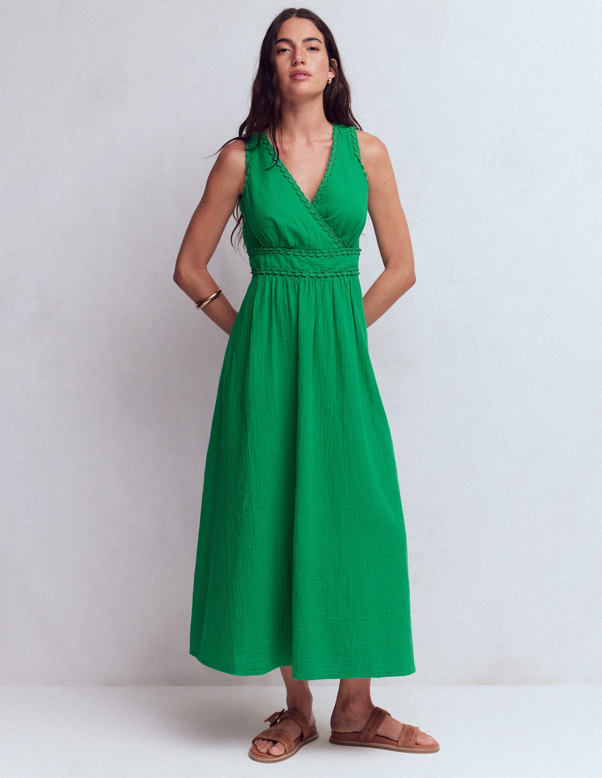 Lorna Trim Double Cloth Dress-Rich Emerald-4