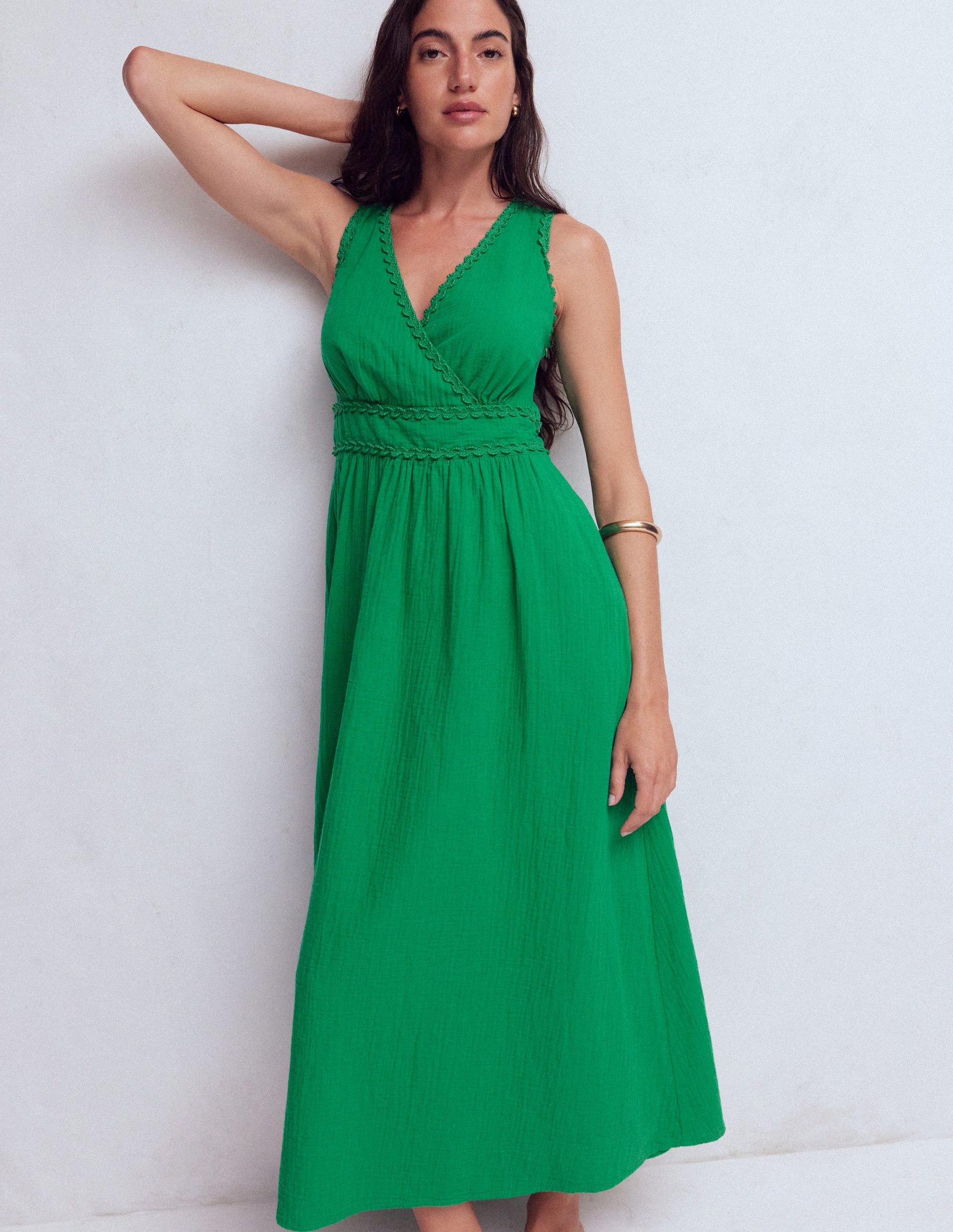 boden emerald green dress Pleat Detail Blouson Dress-Rich Emerald main image 1
