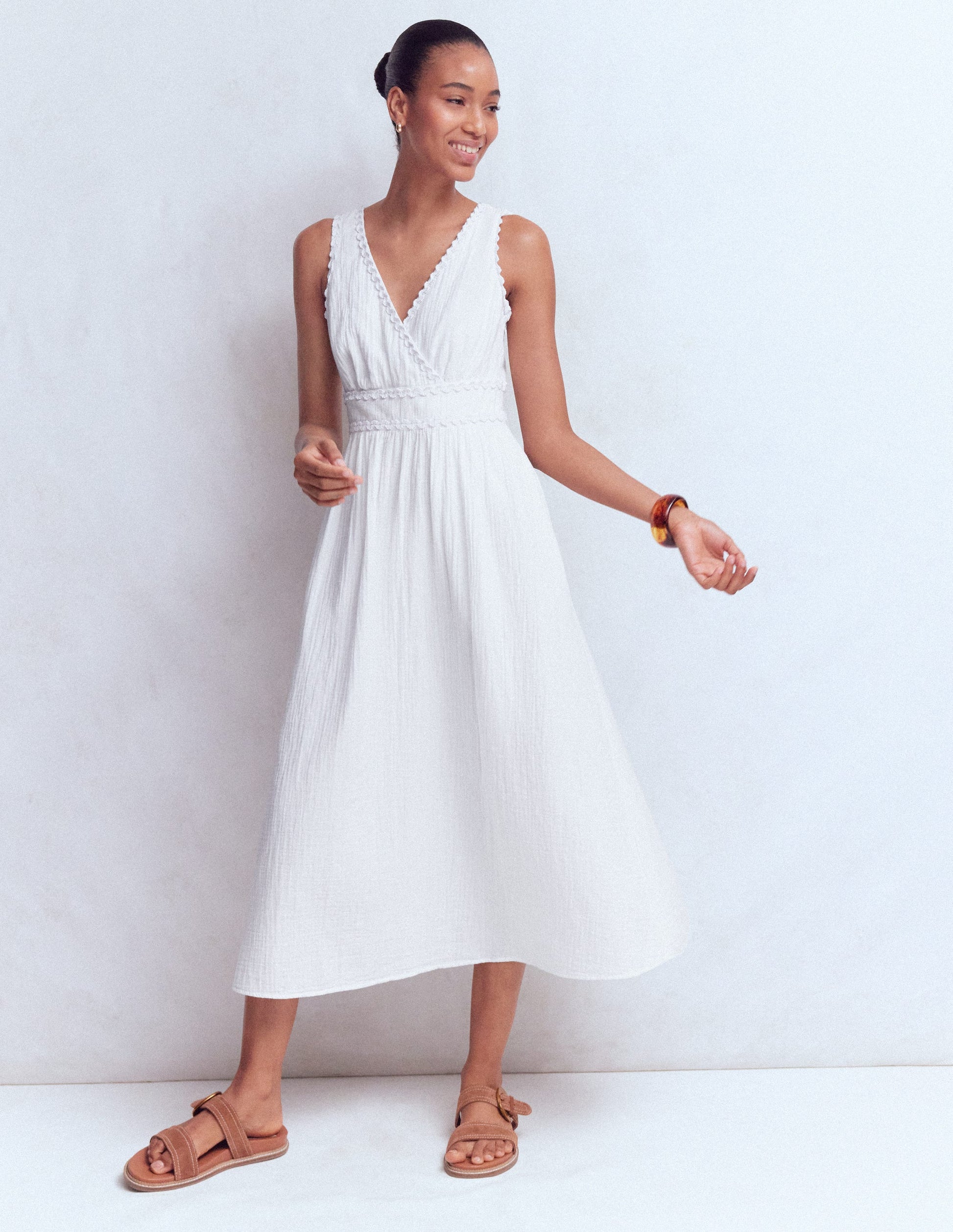 Lorna Trim Double Cloth Dress-White | Boden UK Lorna Trim Double Cloth Dress-White | Boden UK