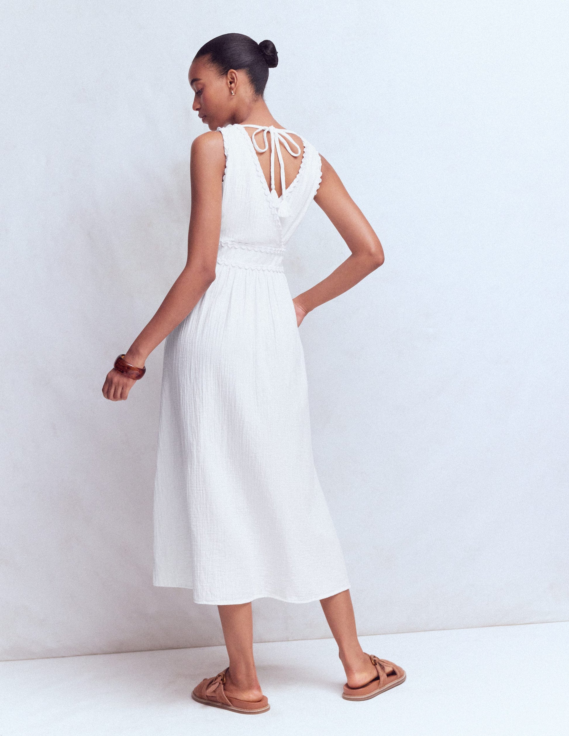 Lorna Trim Double Cloth Dress-White | Boden UK