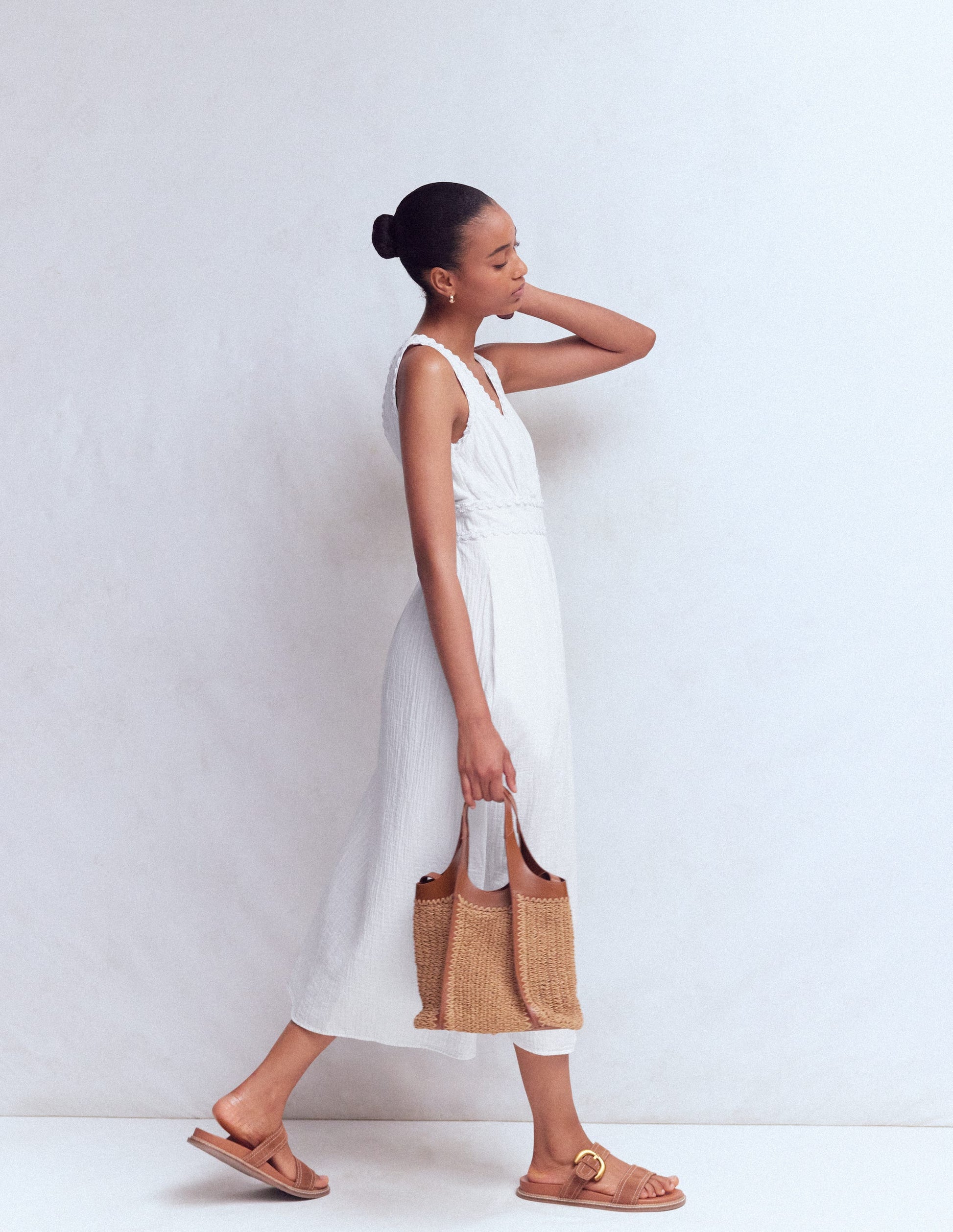 Lorna Trim Double Cloth Dress - White