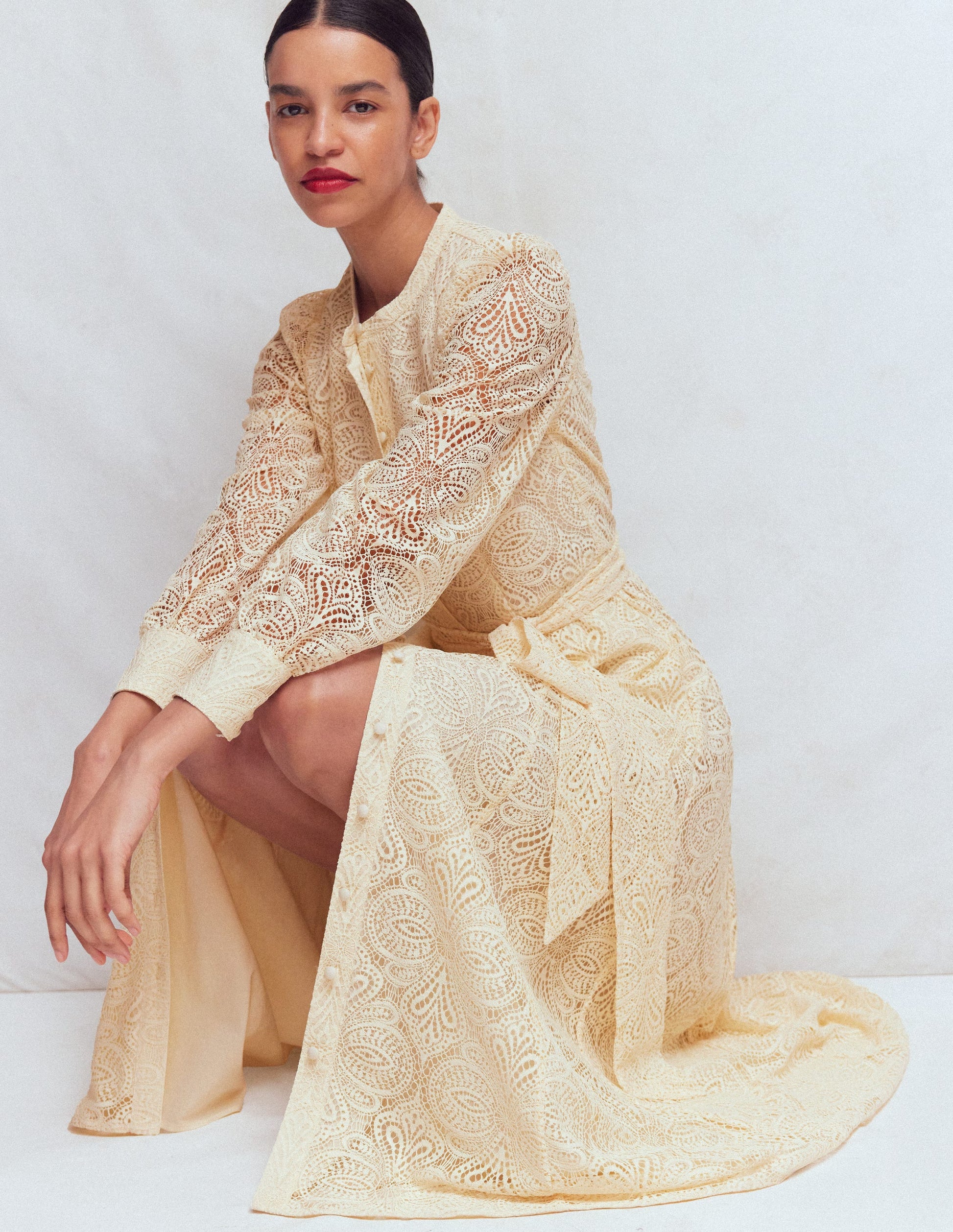 Blouson Sleeve Lace Dress-Ivory Lace-4