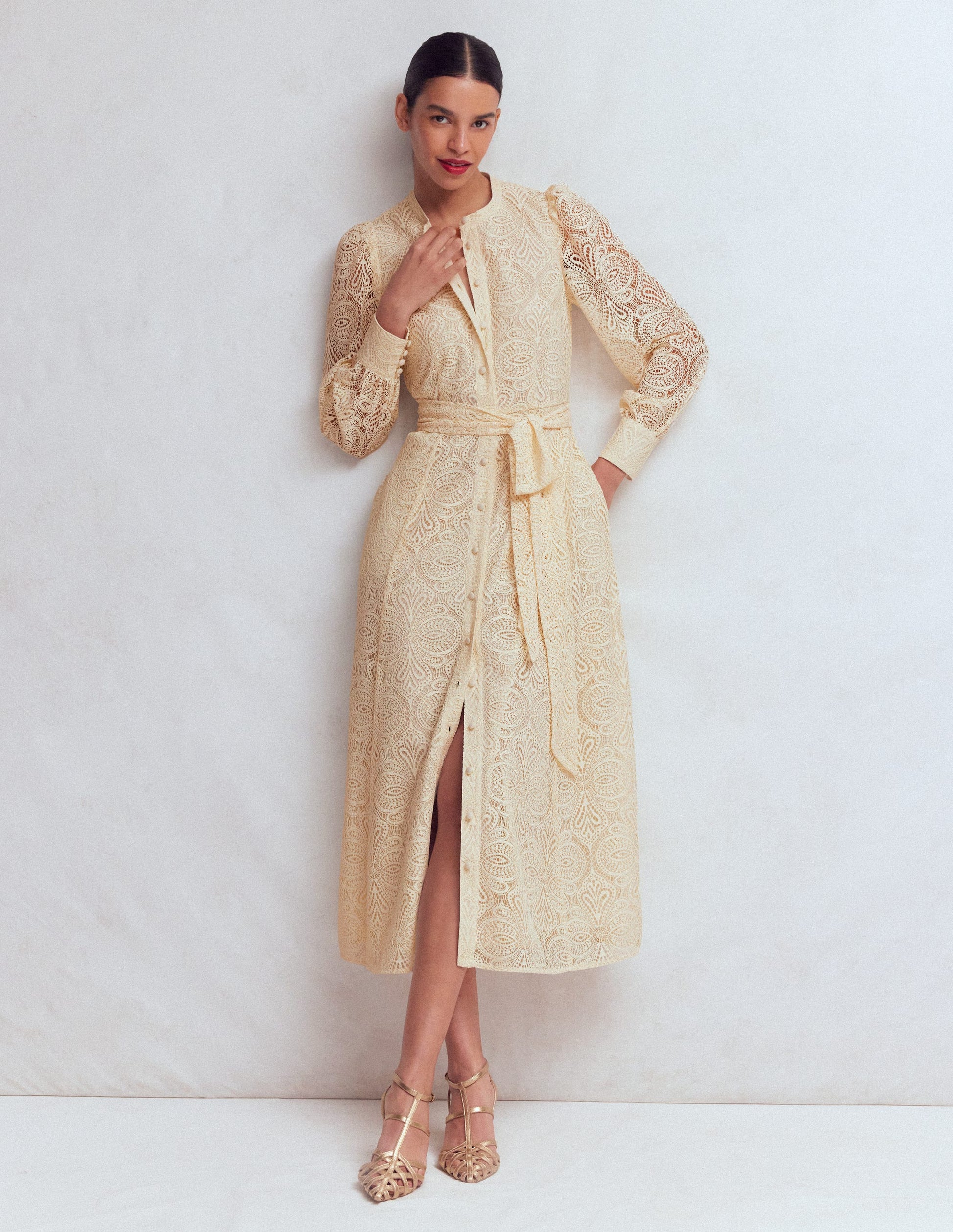 Blouson Sleeve Lace Dress-Ivory Lace-1