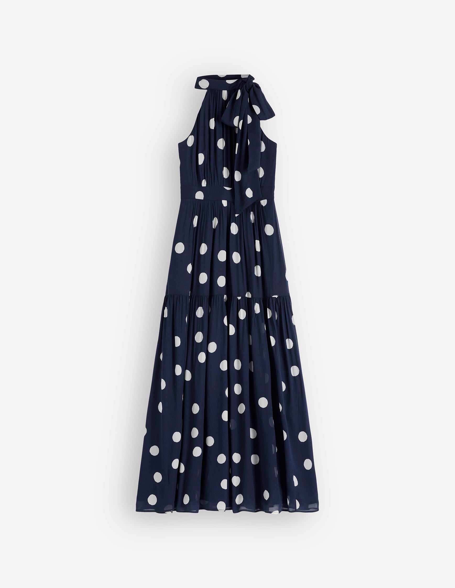 Roisin Tie Neck Maxi Dress-Navy Painted Dot Spaced-6