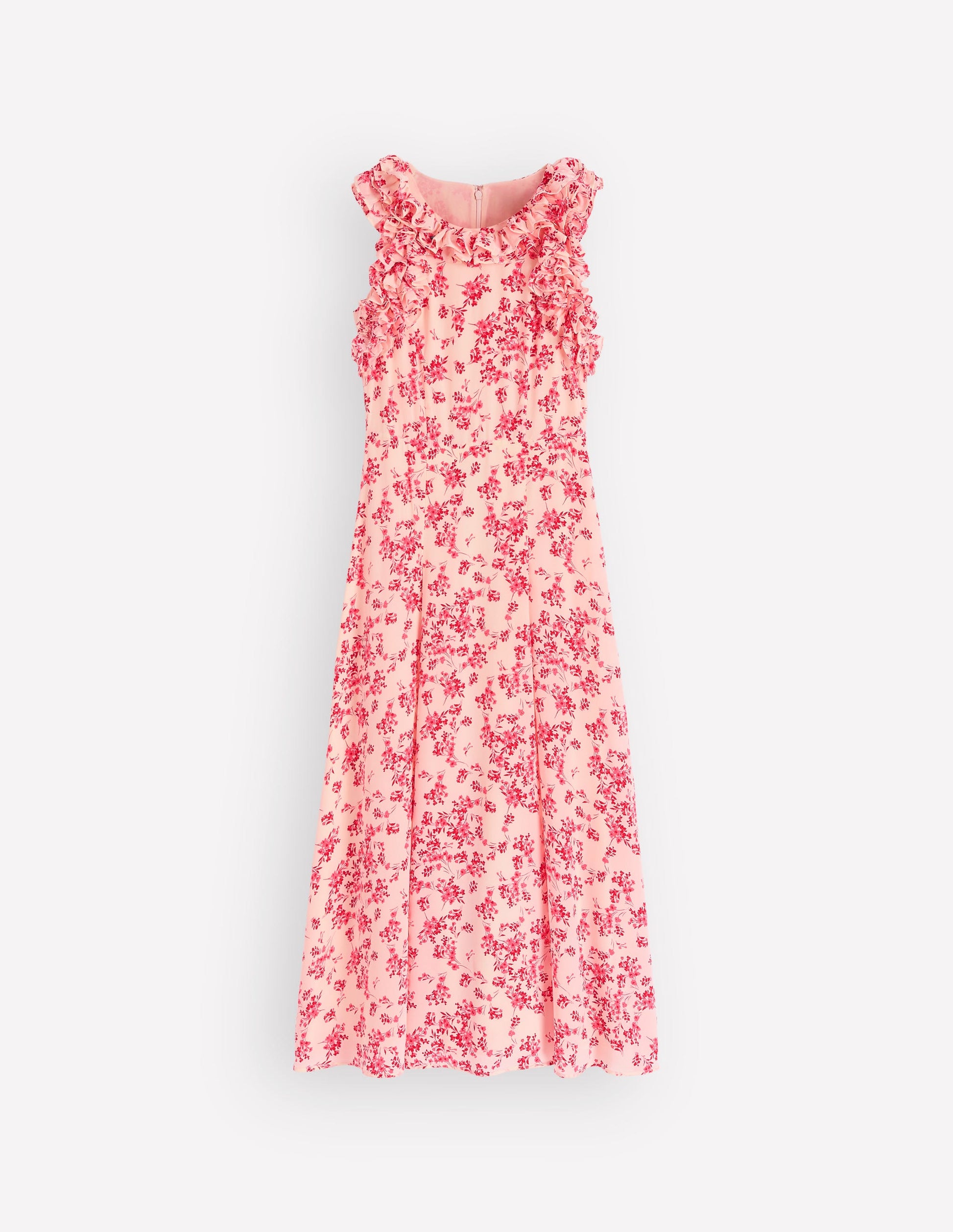 Ruffle Silk Midi Dress-Pink Bloom Scatter Mono-9