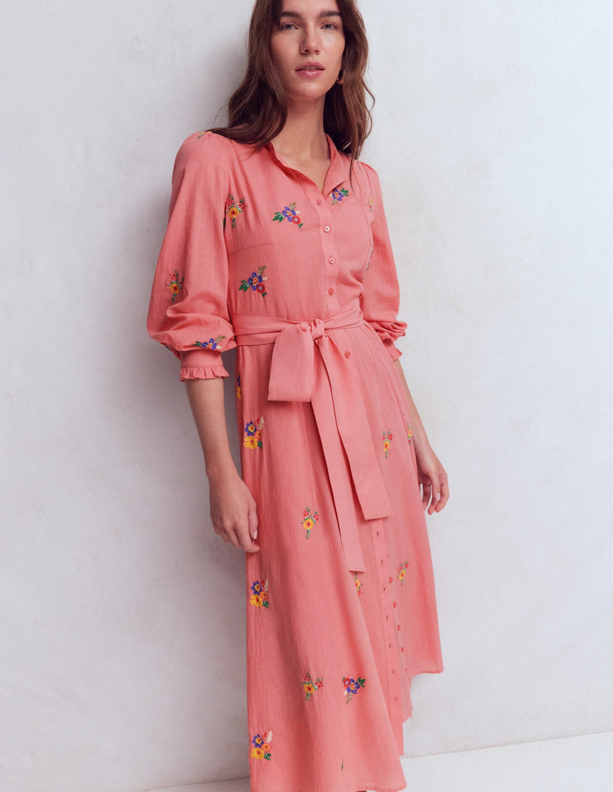 Embroidered Shirt Dress-Pink Embroidery - Image 6