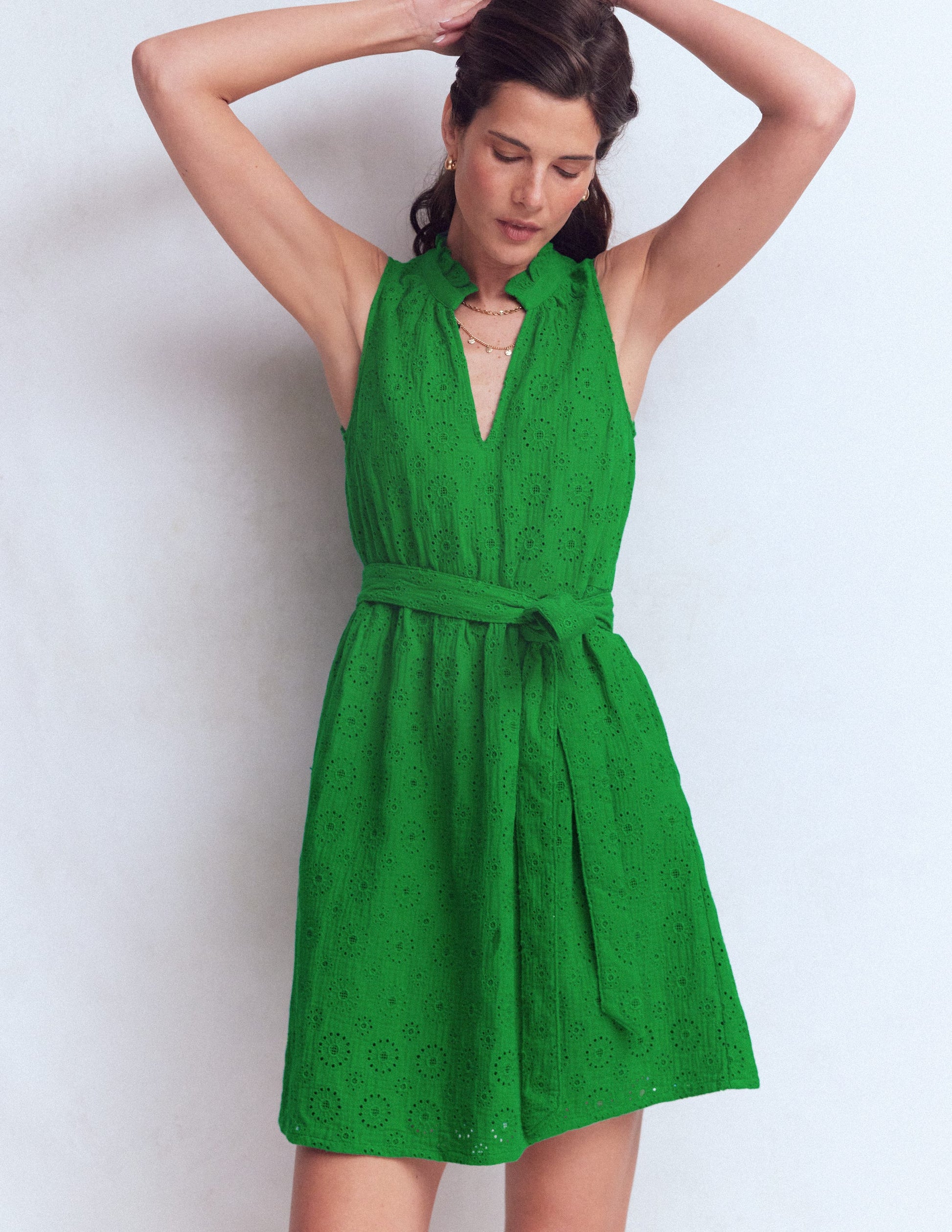 Viv Double Cloth Short Dress-Highland Green Broderie | Boden UK Viv Double Cloth Short Dress-Highland Green Broderie | Boden UK