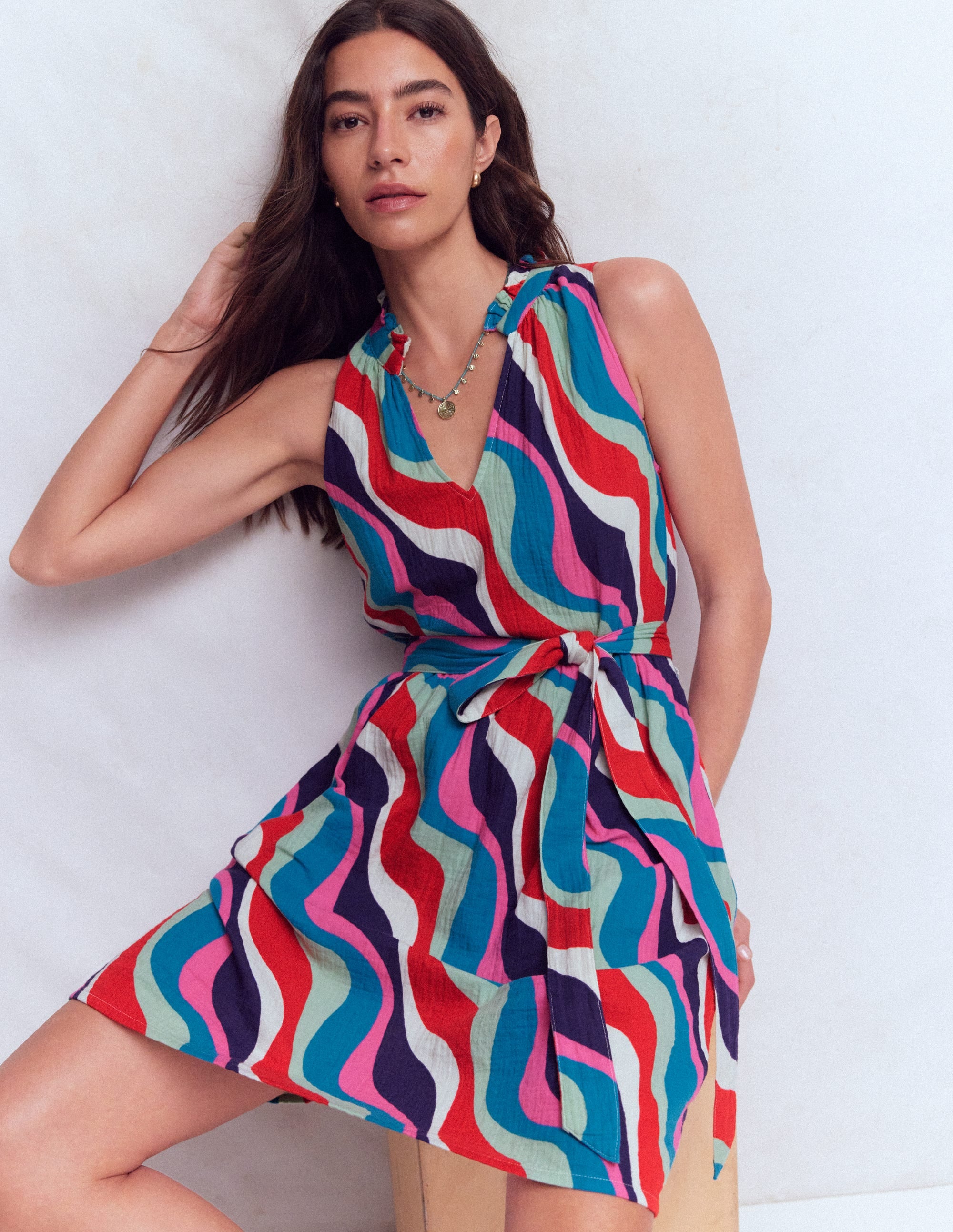Viv Double Cloth Short Dress-Multi, Rythmic Wave - Image 1
