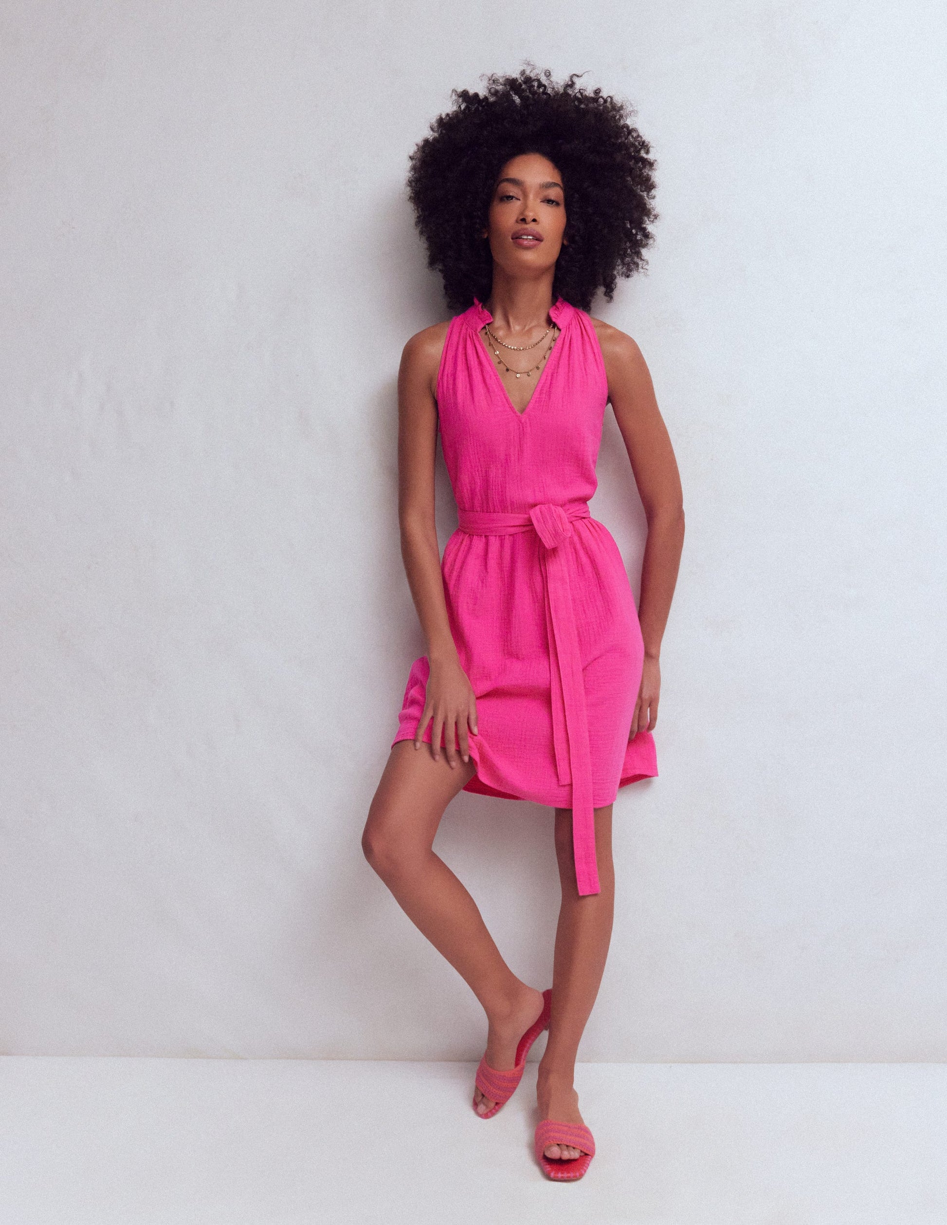 Viv Double Cloth Short Dress-Pink Peony-1