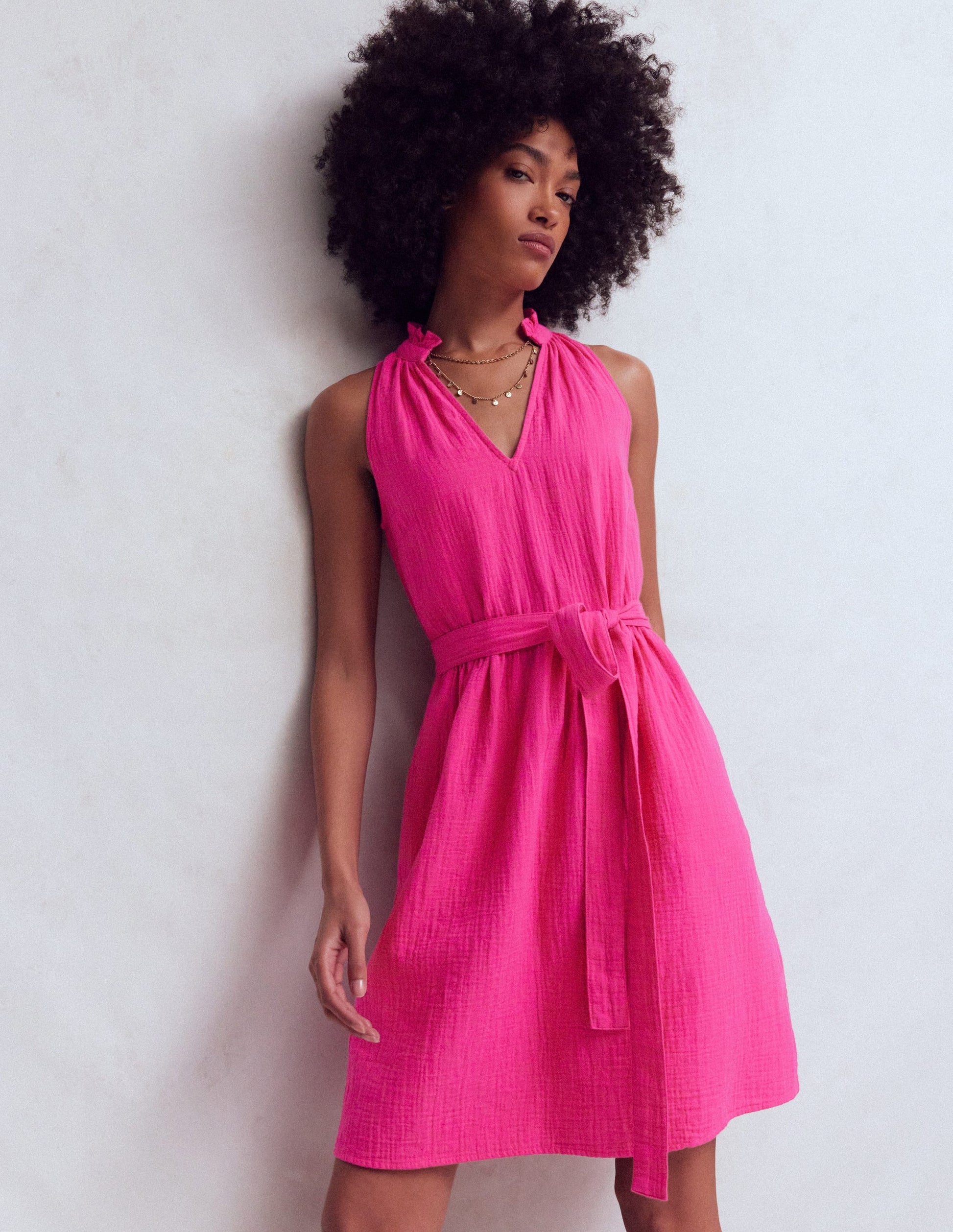 Viv Double Cloth Short Dress-Pink Peony-4