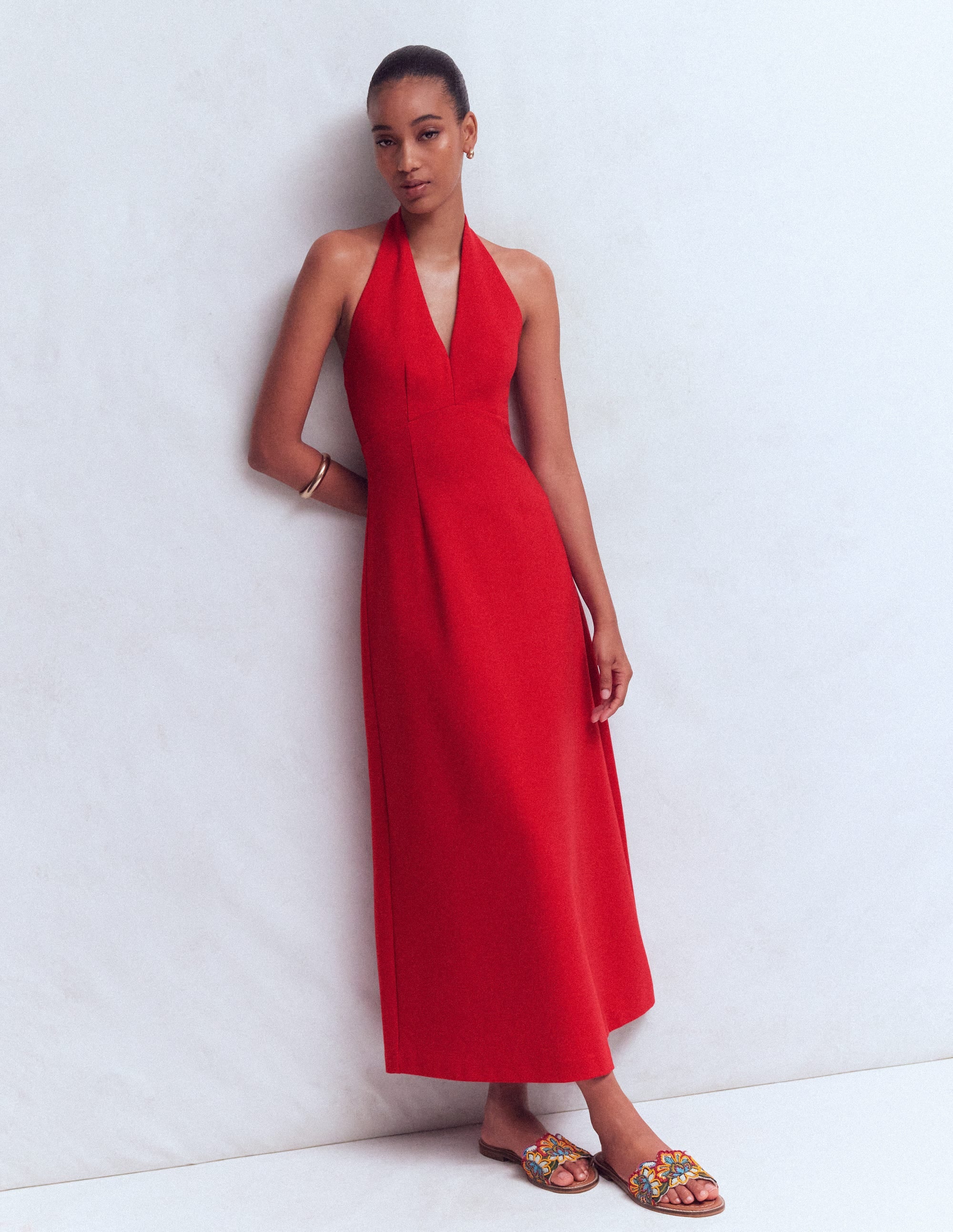 Halter Neck Empire Maxi Dress-Red - Image 1