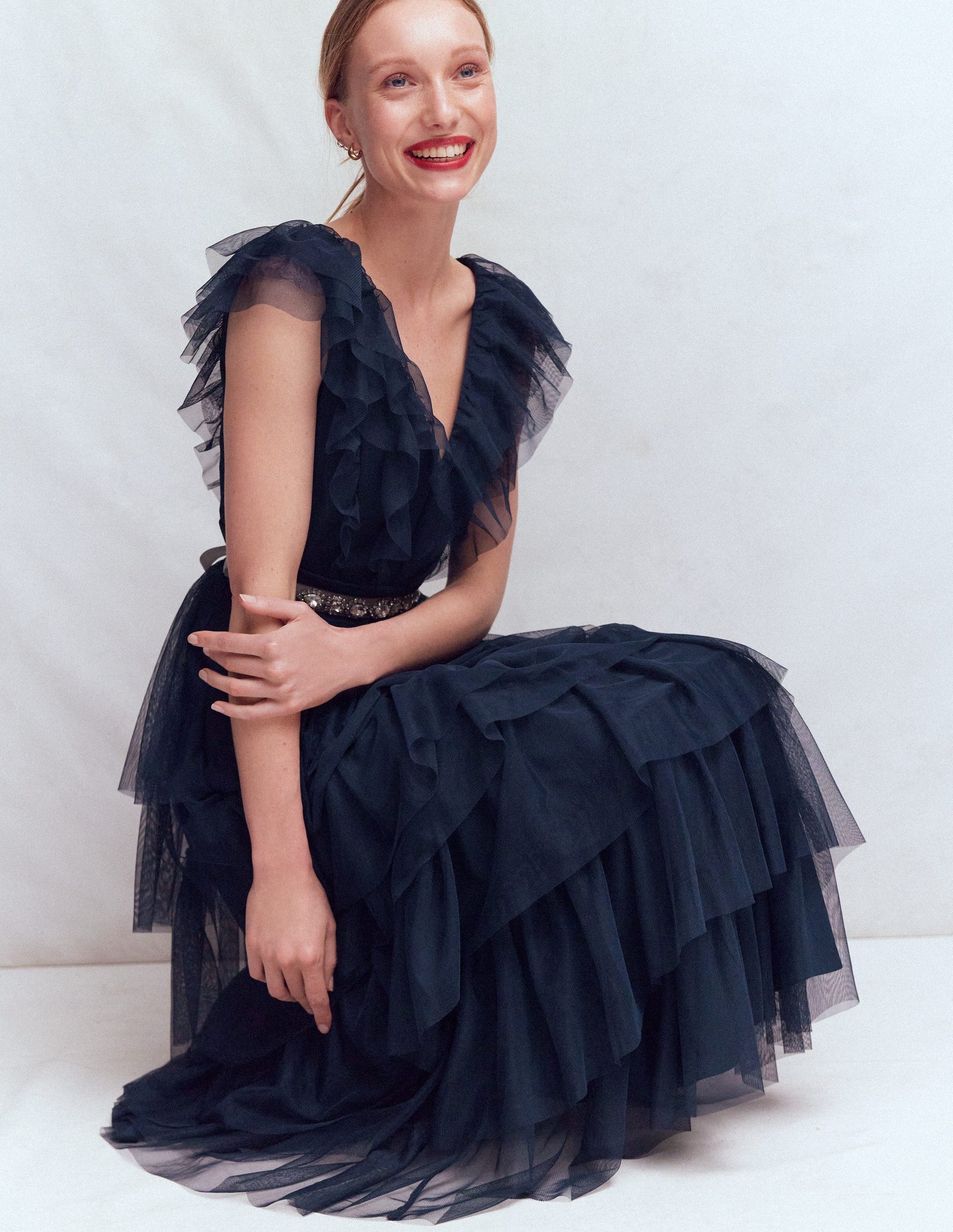 Ruffle Tulle Tiered Dress-Navy | Boden UK Ruffle Tulle Tiered Dress-Navy | Boden UK