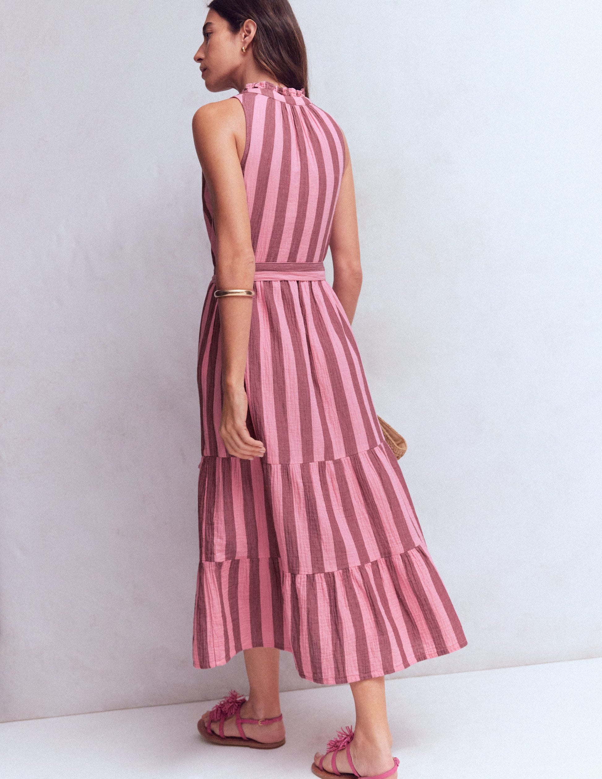 Viv Double Cloth Maxi Dress-Brown Pink Stripe-4