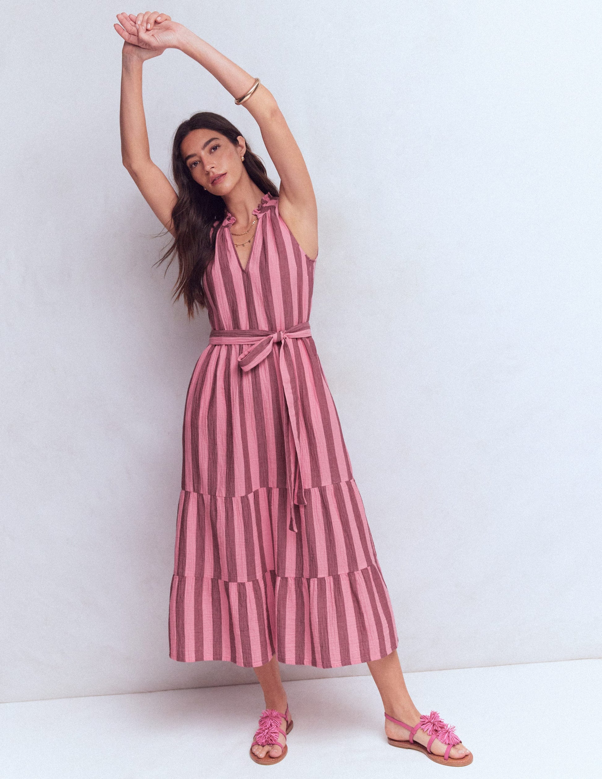Viv Double Cloth Maxi Dress-Brown Pink Stripe-6