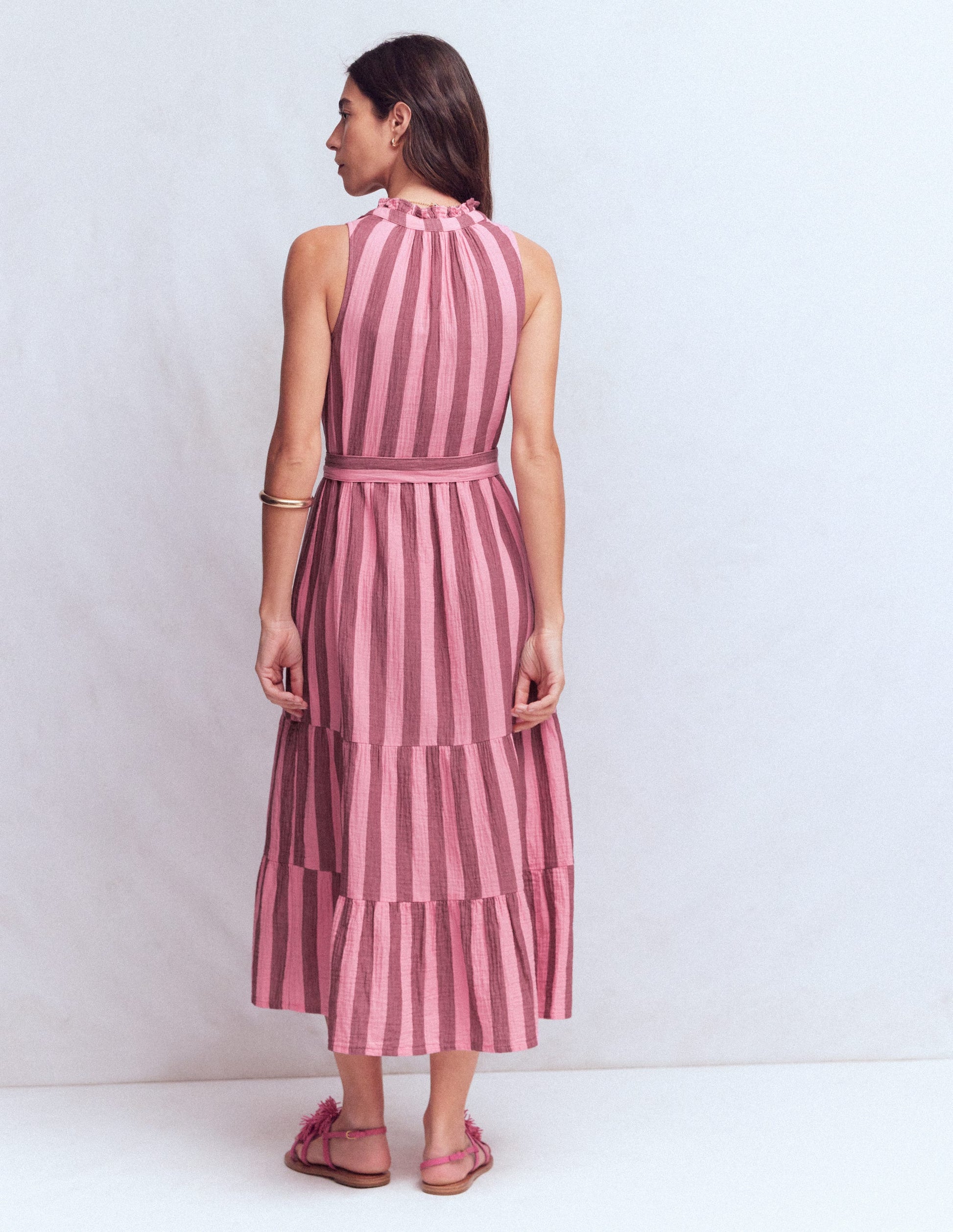 Viv Double Cloth Maxi Dress-Brown Pink Stripe-8