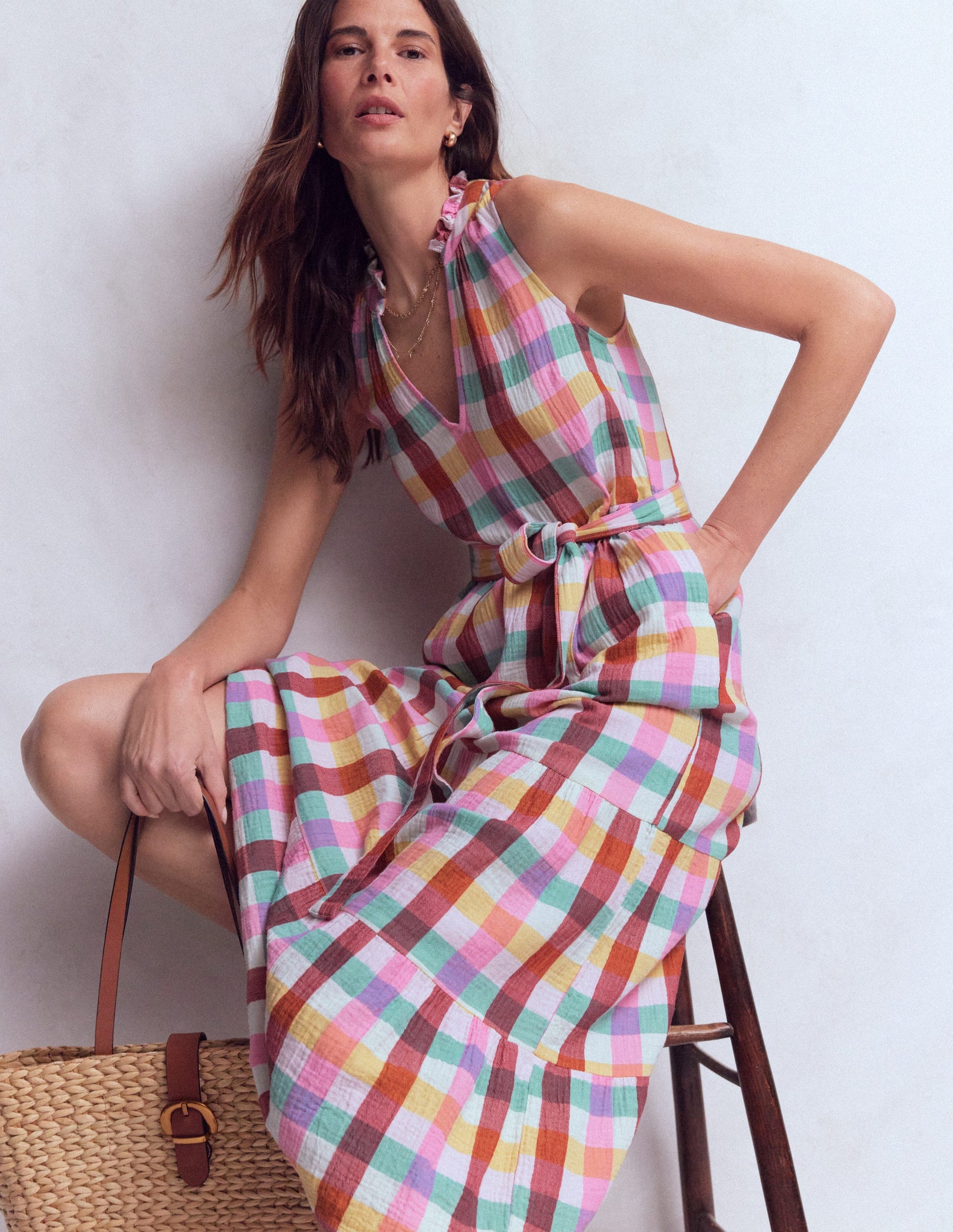 Viv Double Cloth Maxi Dress-Multi Check-1