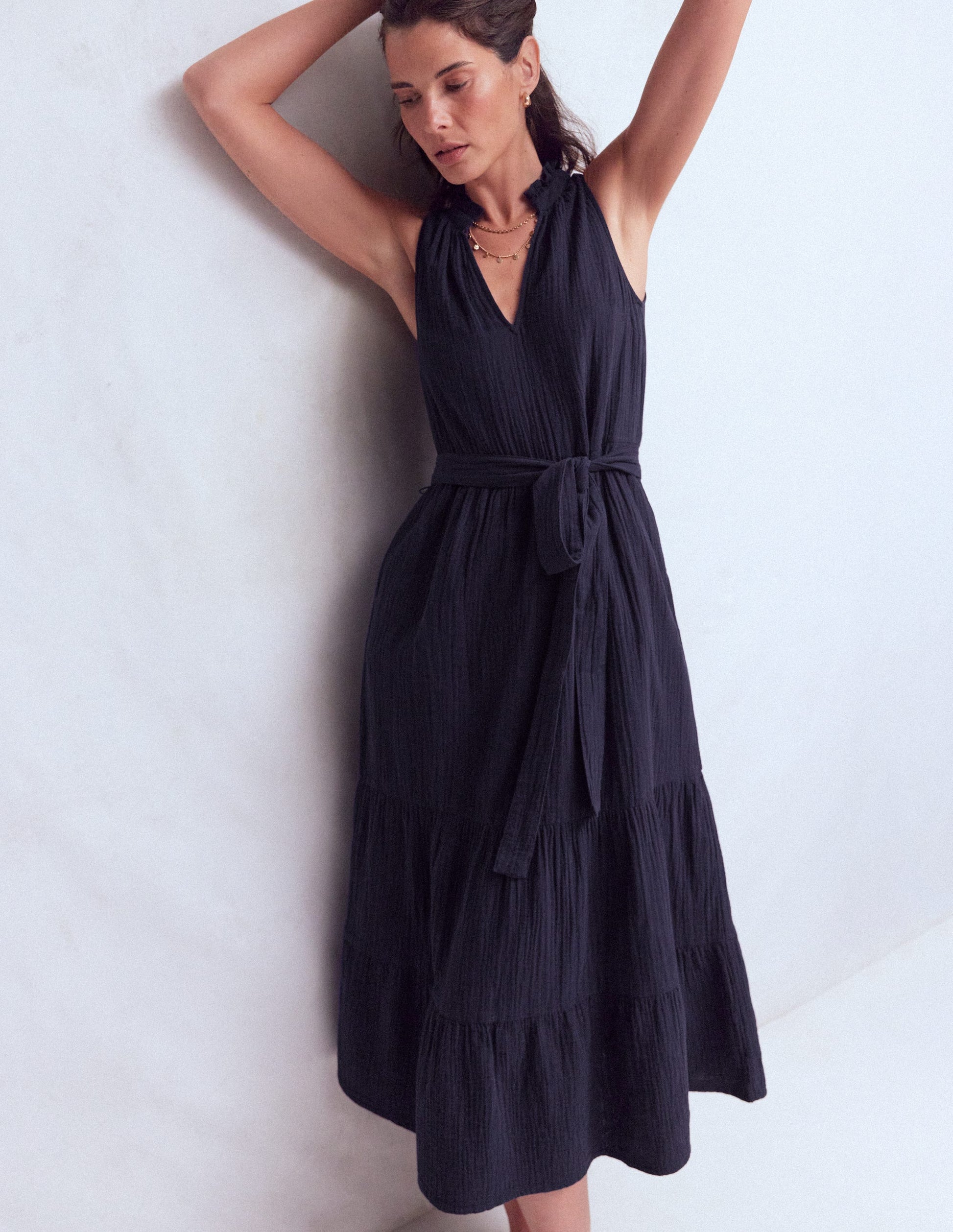 Viv Double Cloth Maxi Dress-Navy-5